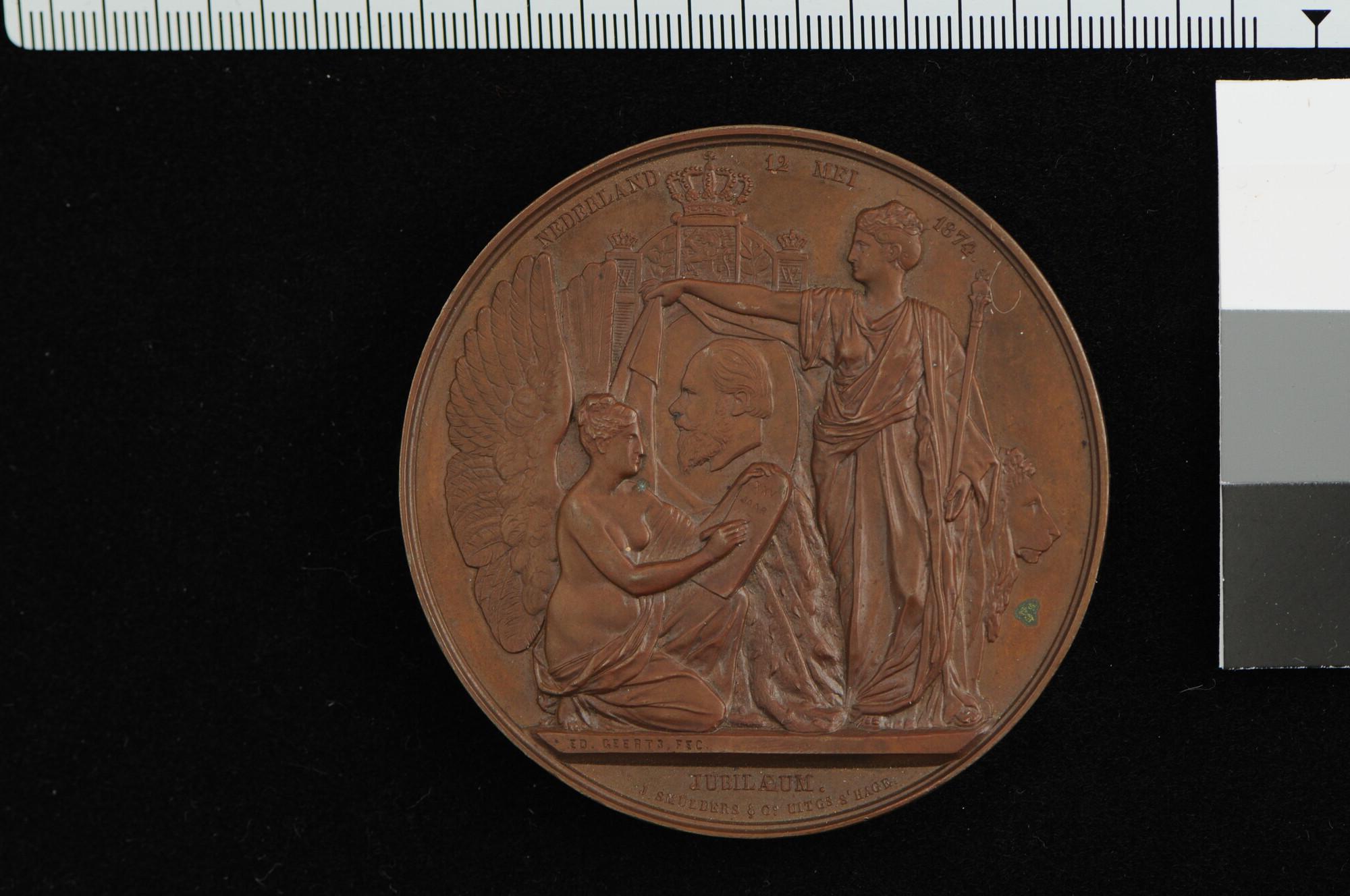A.1439(02); Penning op het 25-jarig regeringsjubileum van Willem III, 1874; penning