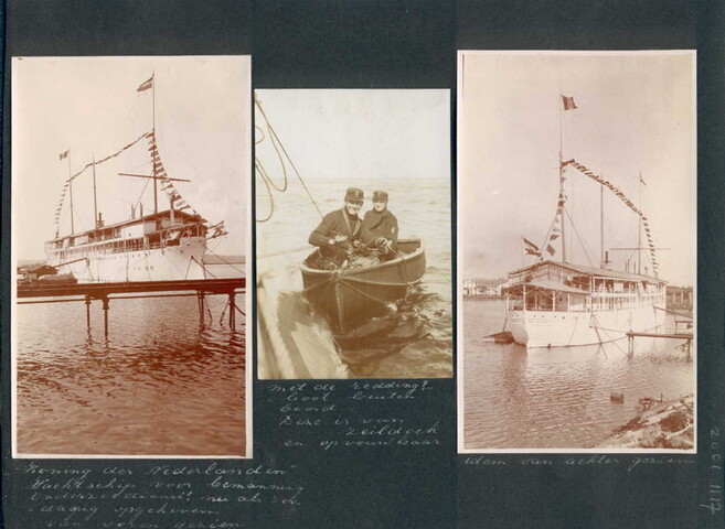 2001.1117; Blad uit een fotoalbum, met 6 fotos over het wachtschip voor de [...]; fotoalbum