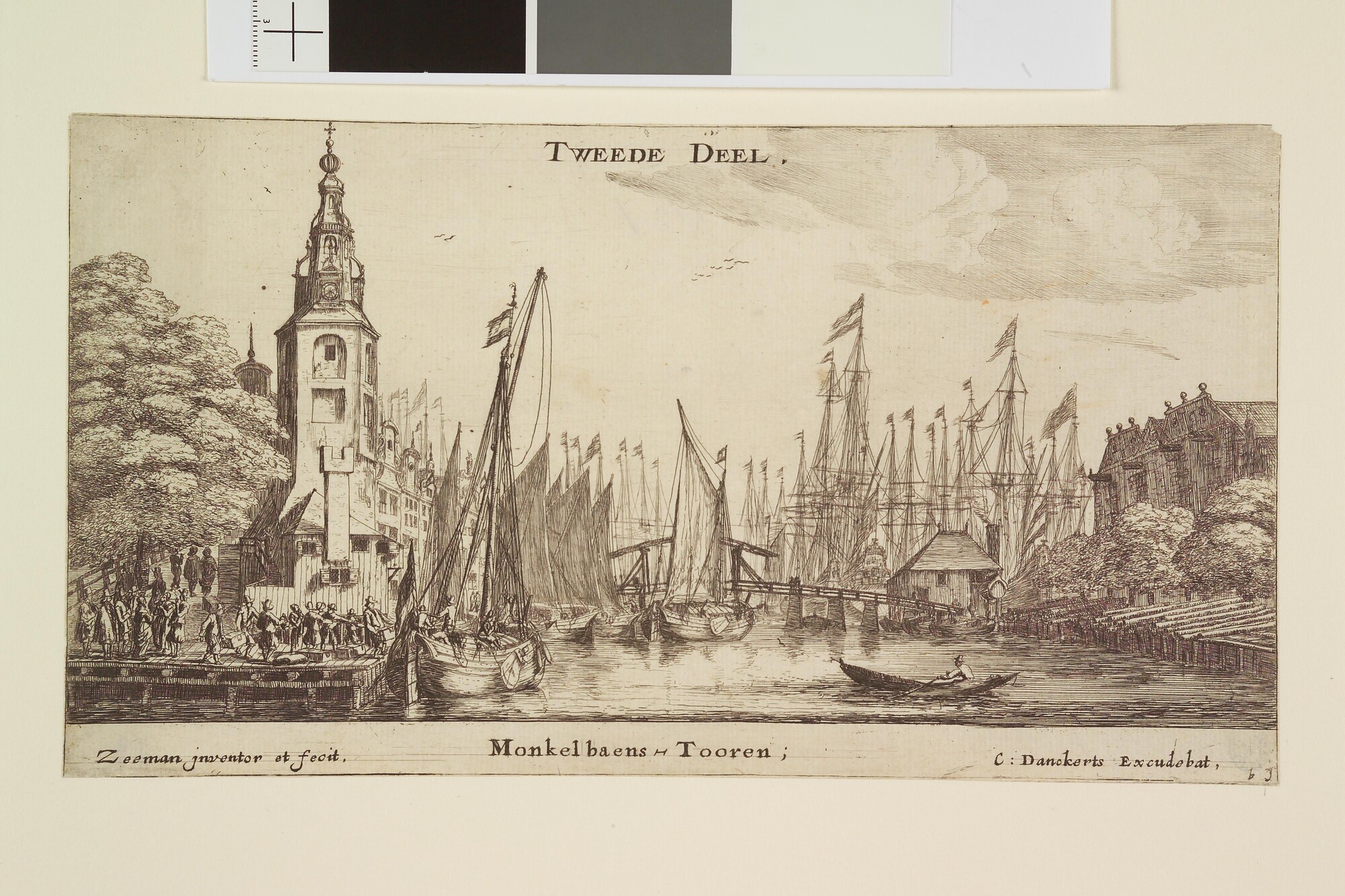 A.0149(0278); Inscheping van soldaten aan de voet van de Montelbaanstoren; prent