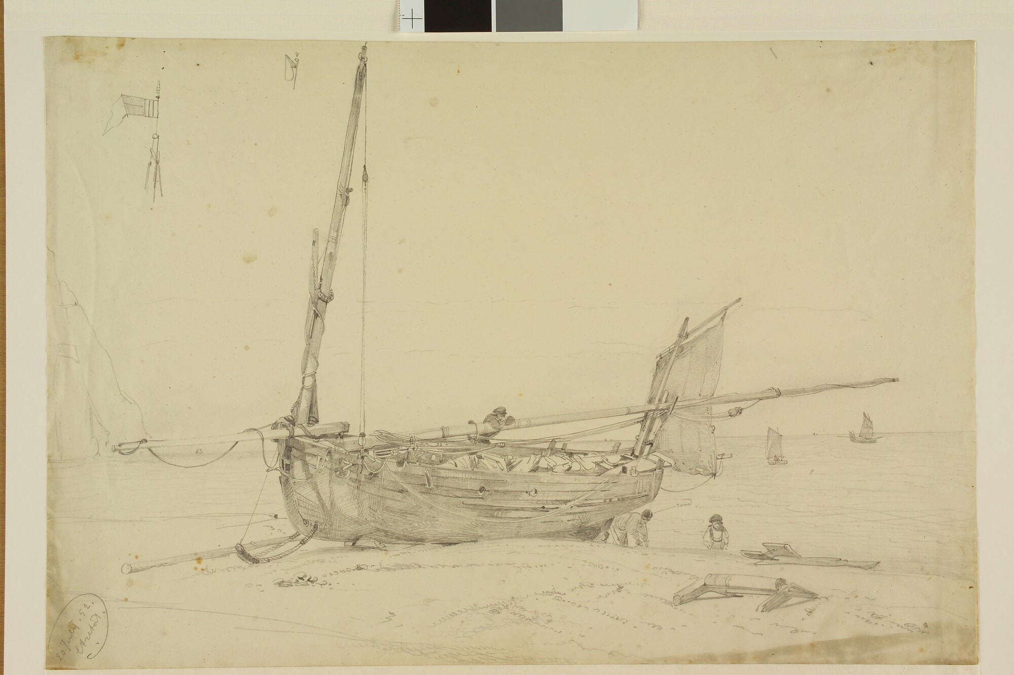 A.0863(14); Een franse logger op het strand; tekening