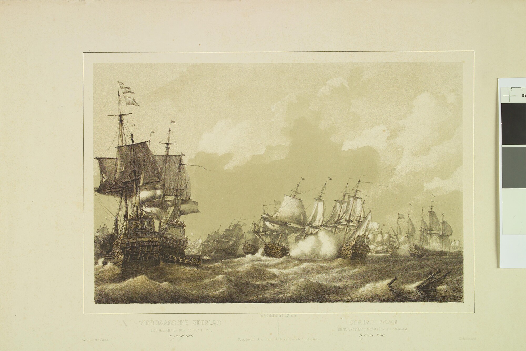 A.3002(03a); De Vierdaagse Zeeslag : het gevecht op de eerste dag, 11 juni 1666; prent