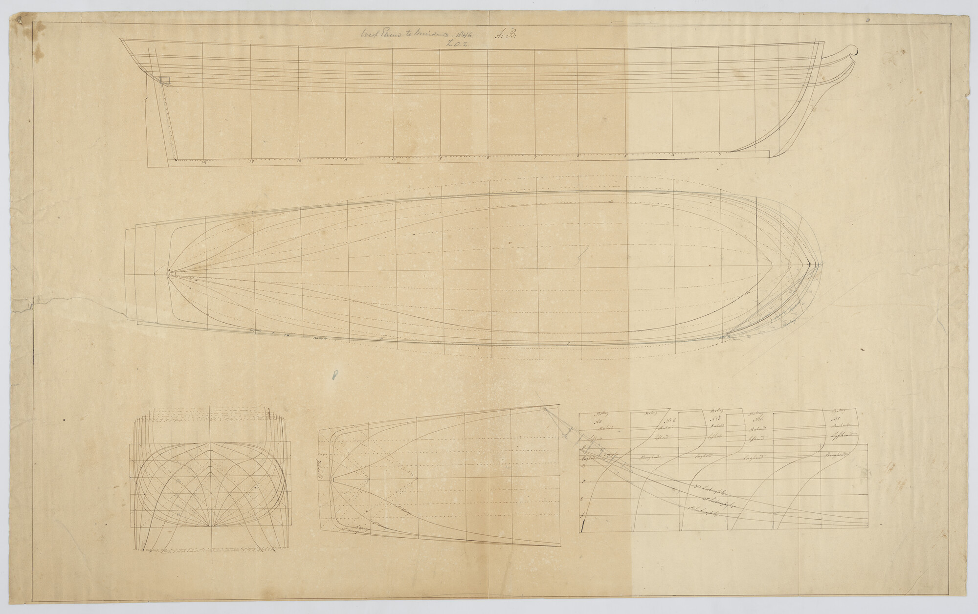 S.0678(04)02; Lijnentekening van een schoener; technische tekening