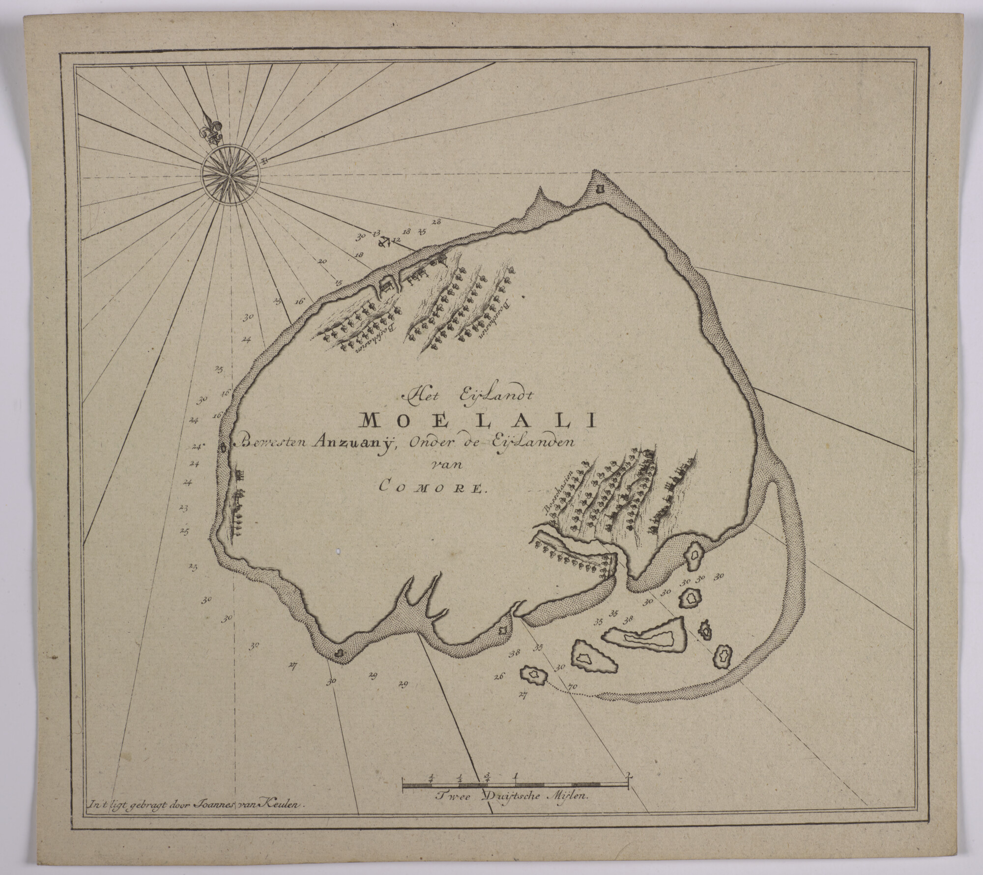 S.0966(15); Detailkaart van het eiland Moelali (het huidige Mohéli), een van de Comoren; kaart