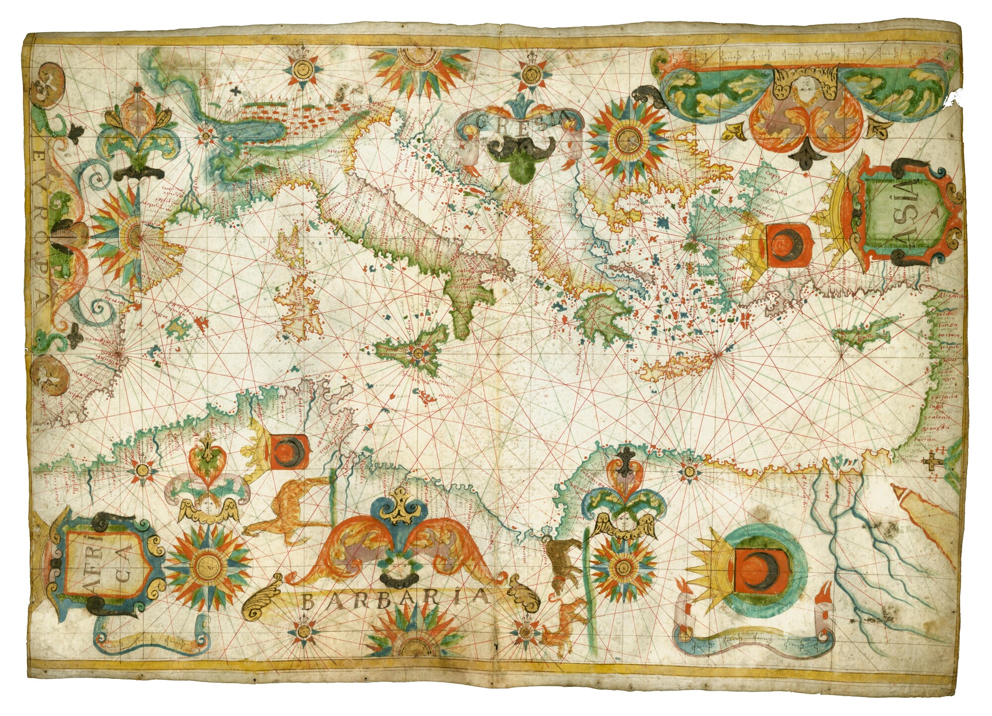 A.1900(01); Zeekaart van de Middellandse Zee; perkamentkaart