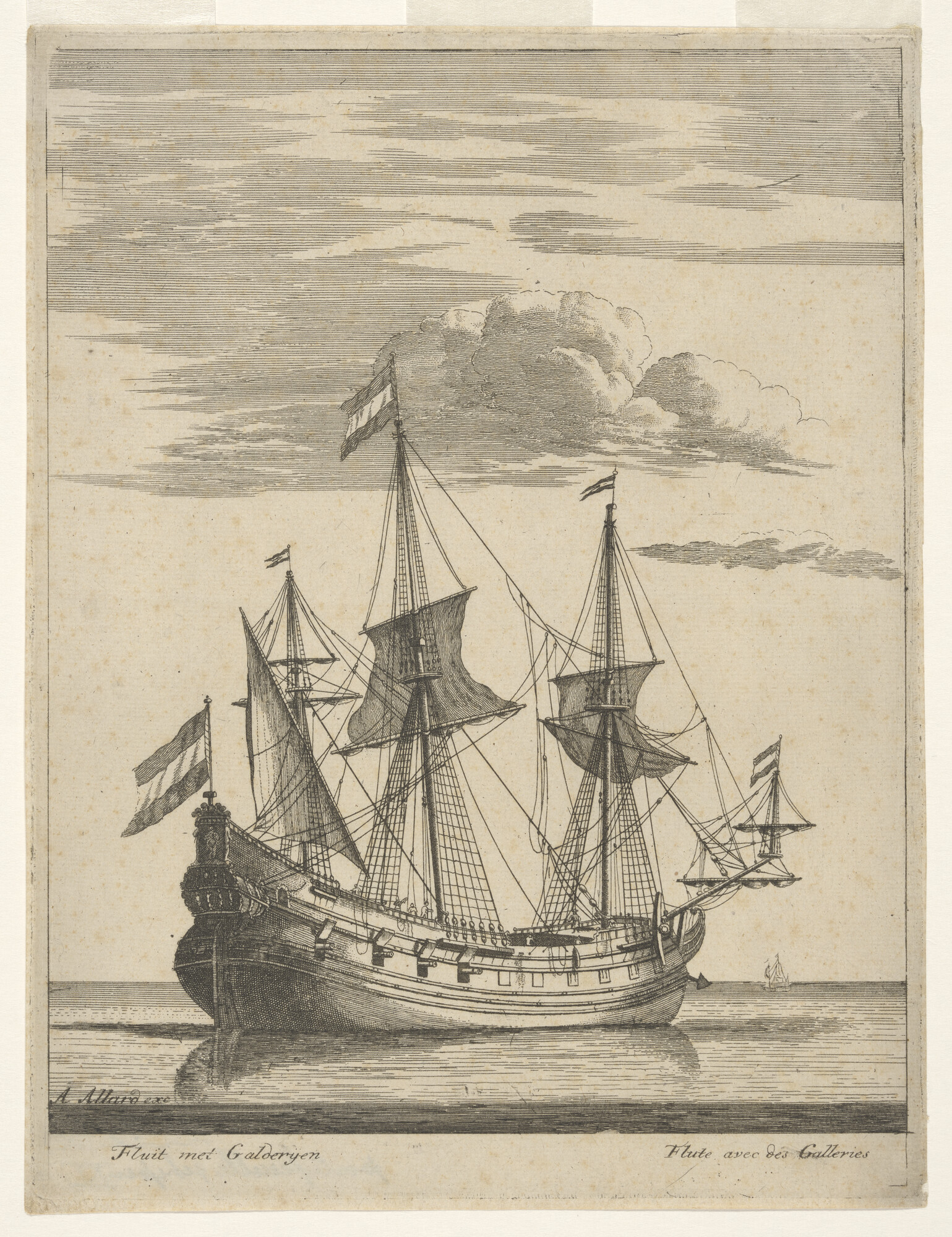 A.0149(0562); Een fluitschip op een rede; prent