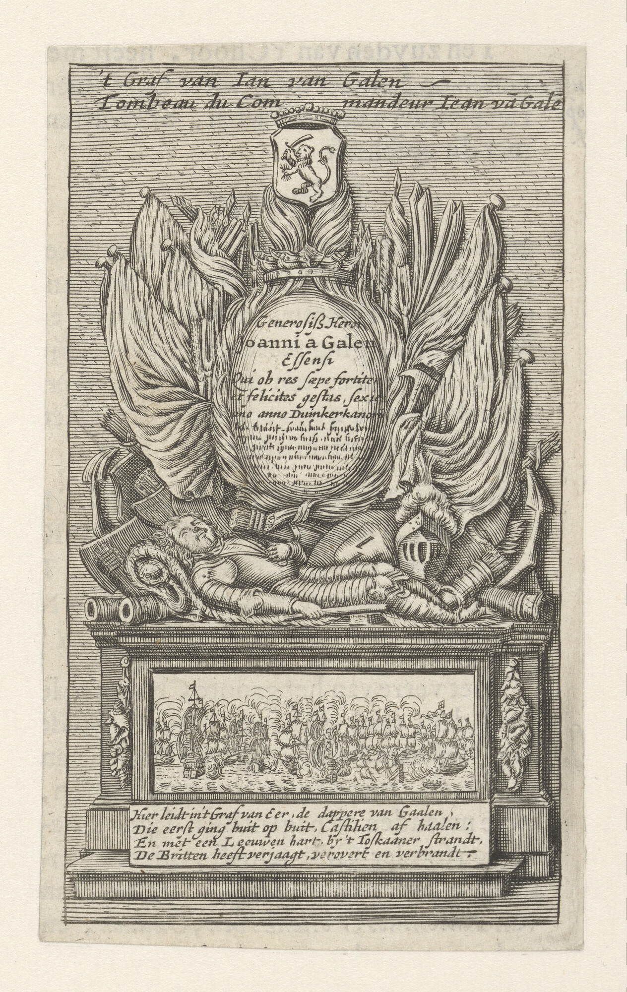 S.5232(06); Het grafmonument van Jan van Galen (1604 - 1653) in de Nieuwe Kerk te [...]; prent