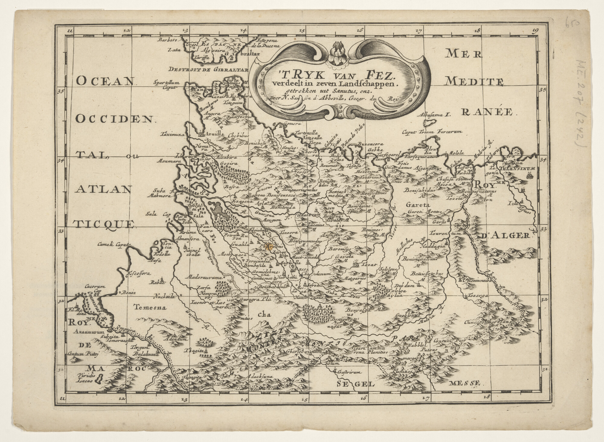 A.4692(01)10; Kaart van Algerije (Fez) naar Sanuto door Nicolas Sanson (1600 - 1667); landkaart