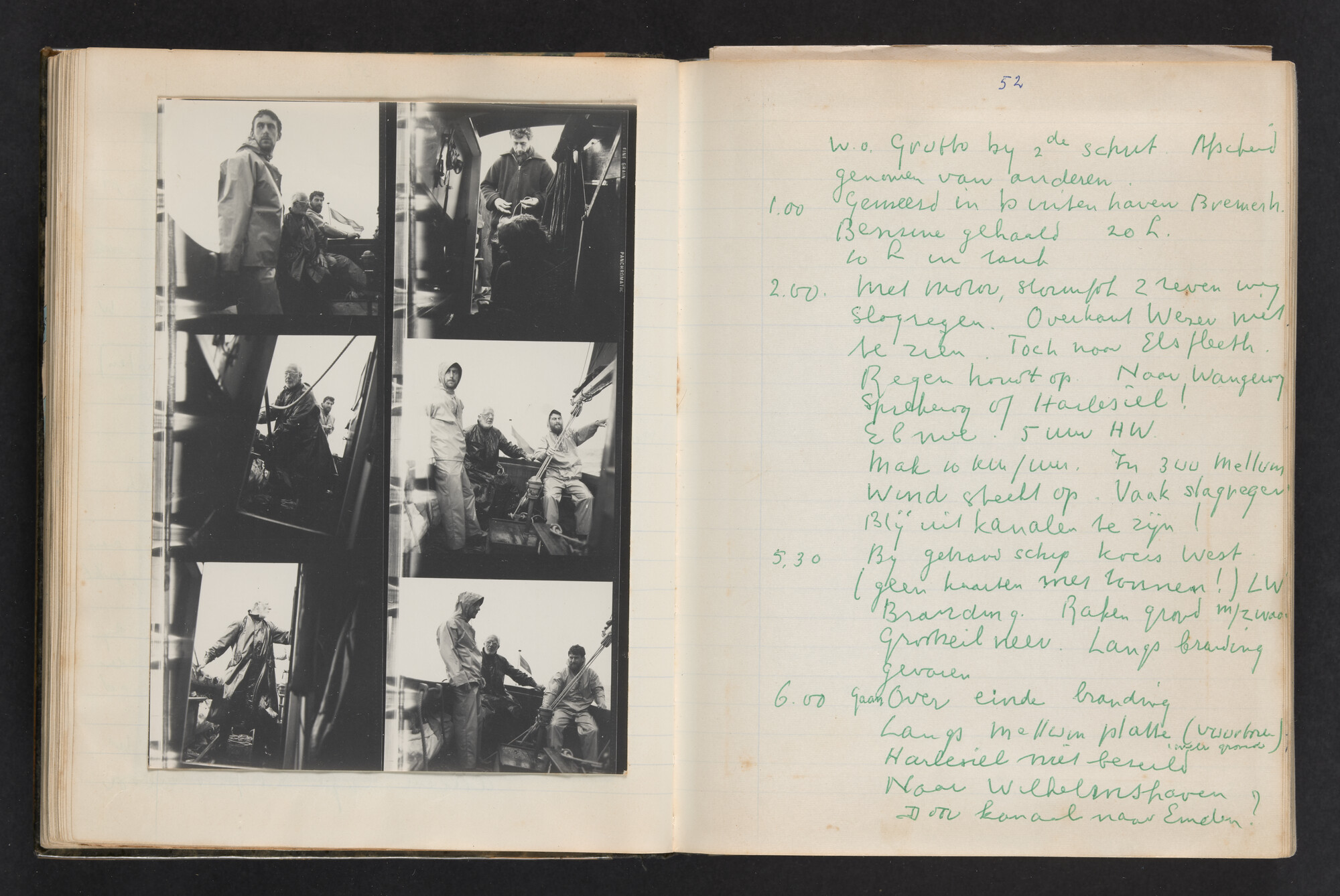 2017.0802; Logboek c.q. fotoalbum van reizen met zeeschouw Grutto (II) in Nederland, Duitsland en Denemarken, 1973-1974; logboek