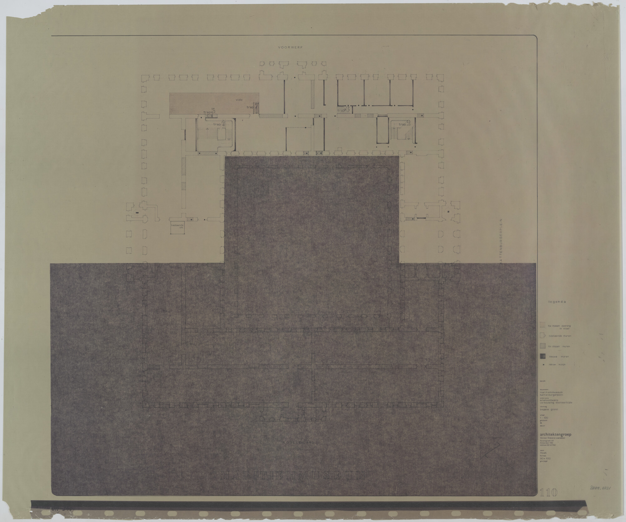 2005.2231; Schetsontwerp van de verbouwing van de voorwerfzijde van "'s Lands Zeemagazijn"; technische tekening