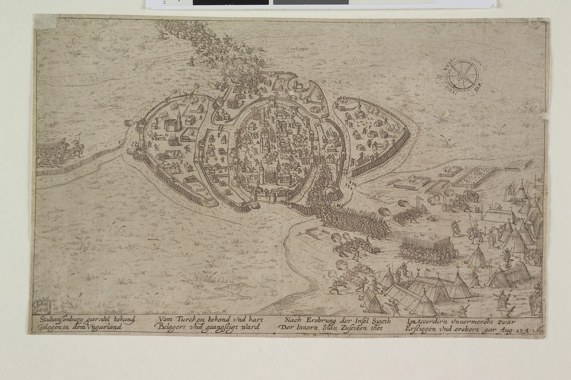 A.0145(027)439; Stuhlweissenburg in Hongarije door de Turken heroverd, 29 augustus 1602; prent