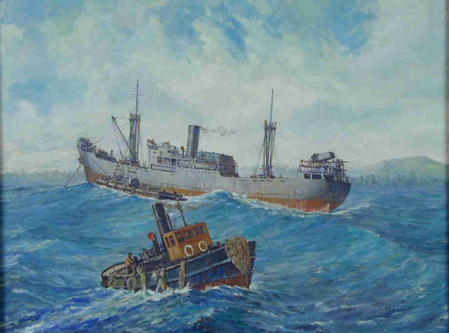 A.4917(01); Het ss. Karsik ter rede van Pine Island, 1942; schilderij