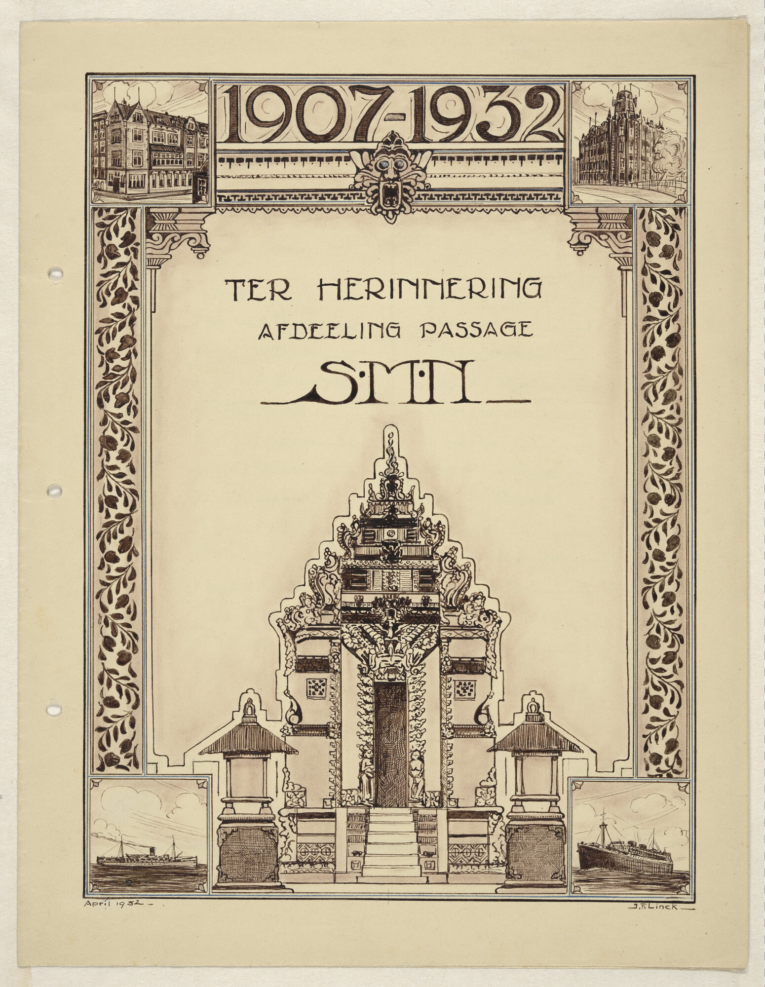 A.5809(10); Ontwerp voor een oorkonde bij een jubileumgeschenk van een werknemer van de SMN; tekening