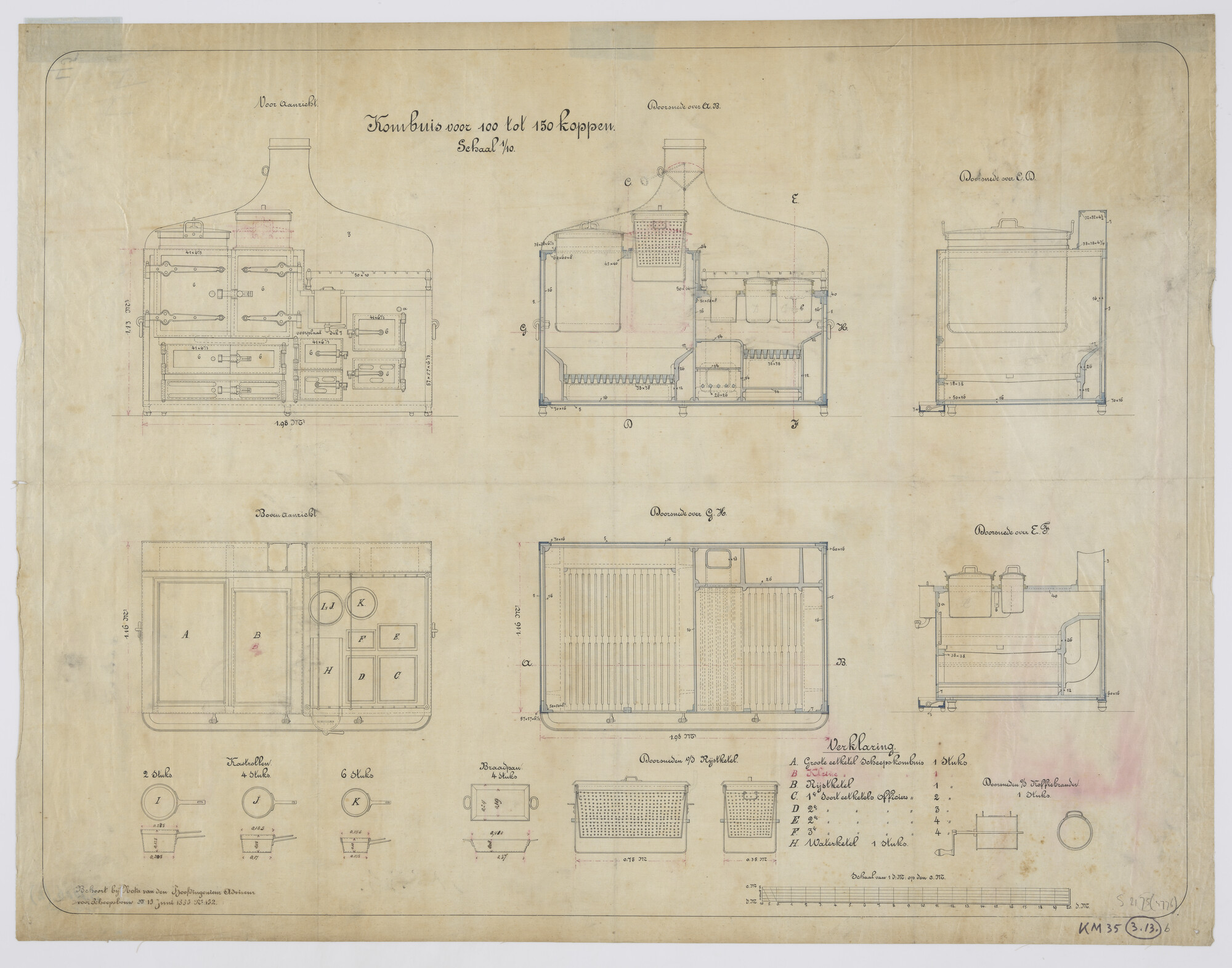 S.2175(4776); Kombuis voor een bemanning van 100 tot 150 koppen; technische tekening
