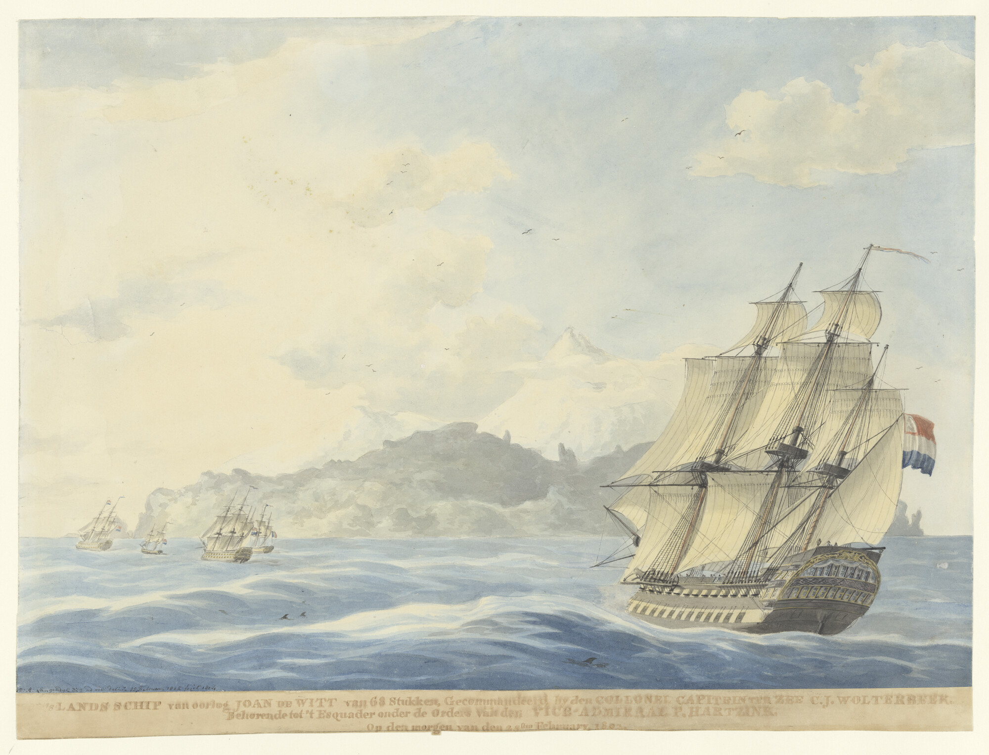 S.1277(01)14; Het linieschip 'Johan de Witt'; tekening