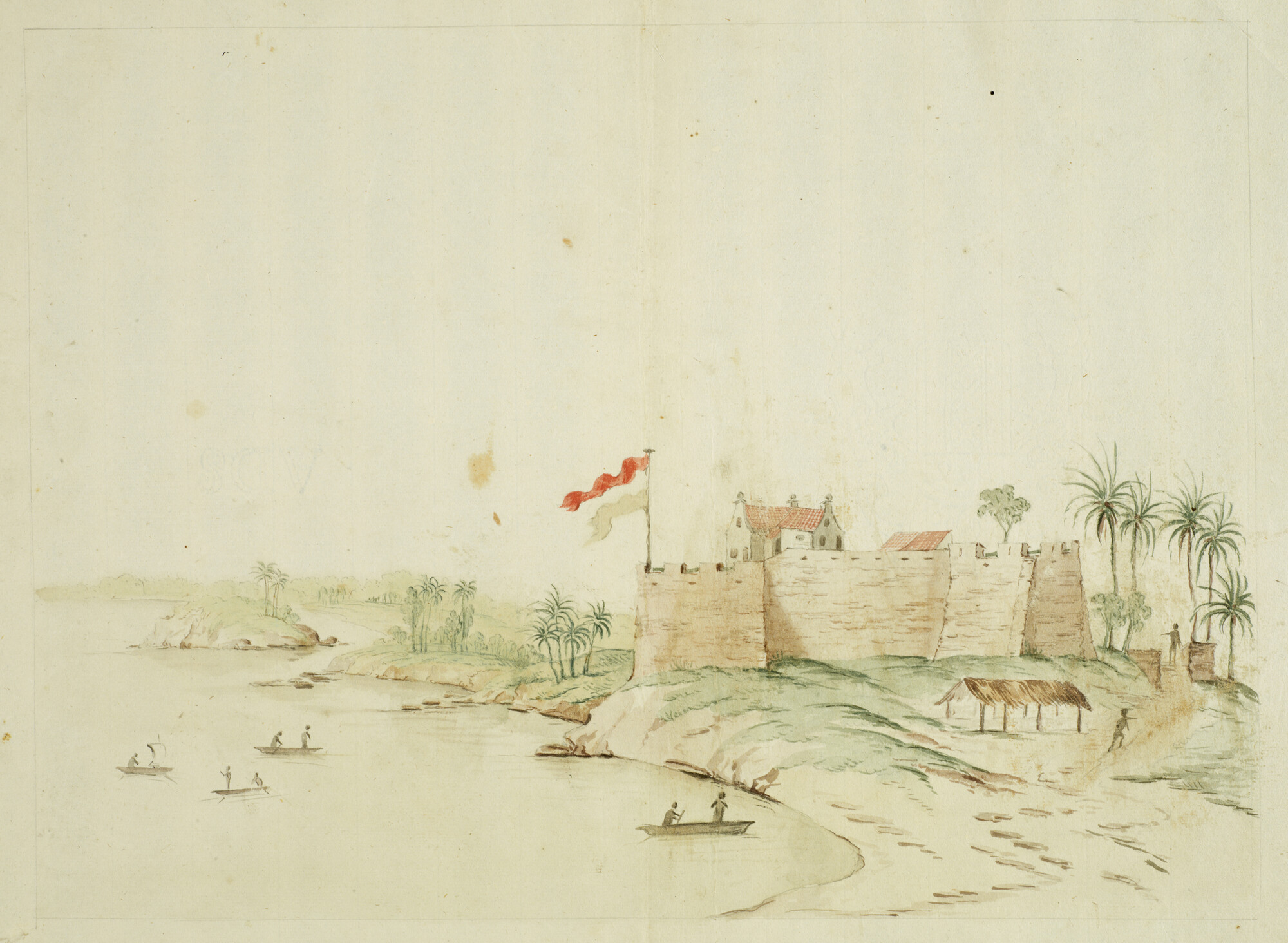 2004.5210; Nederlands fort aan de kust van West-Afrika; tekening