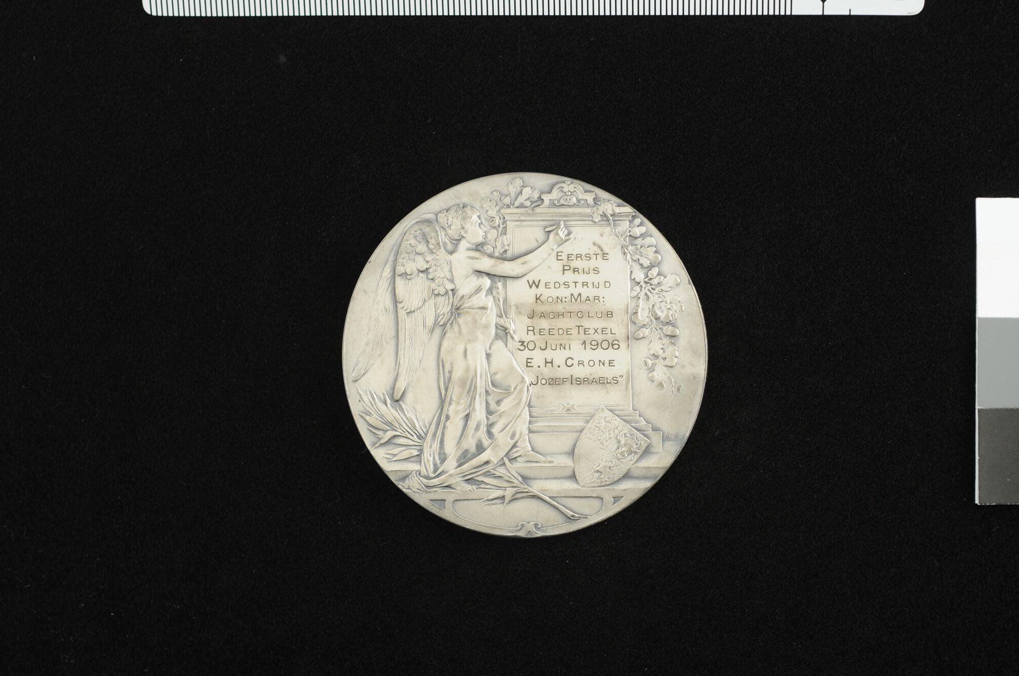 1989.0053; Prijspenning van de Jachtclub Rede Texel met portret van prins Hendrik, 1906; penning