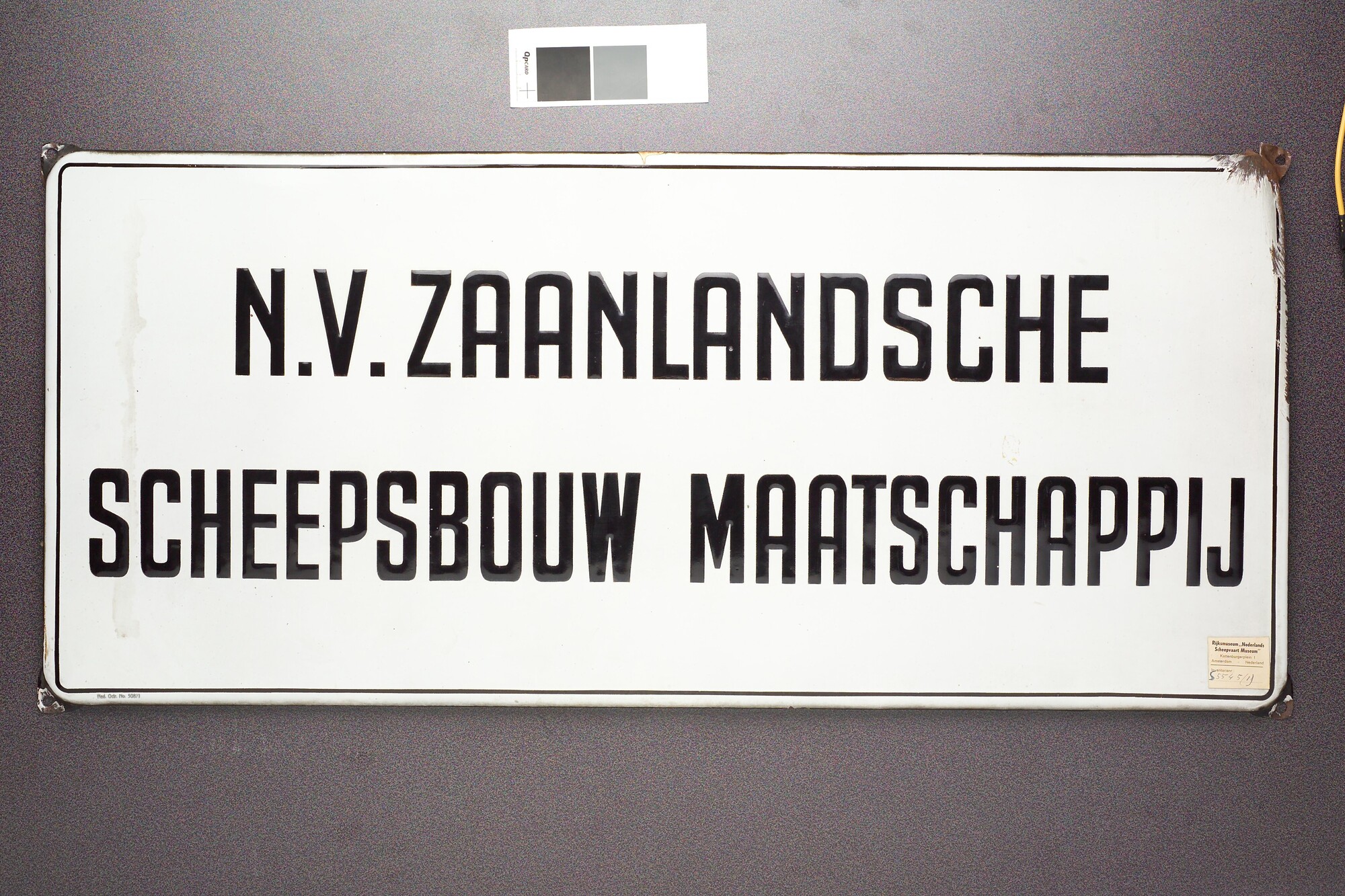 S.5545(01); Naamplaat van de N.V. Zaanlandsche Scheepsbouw; naambord