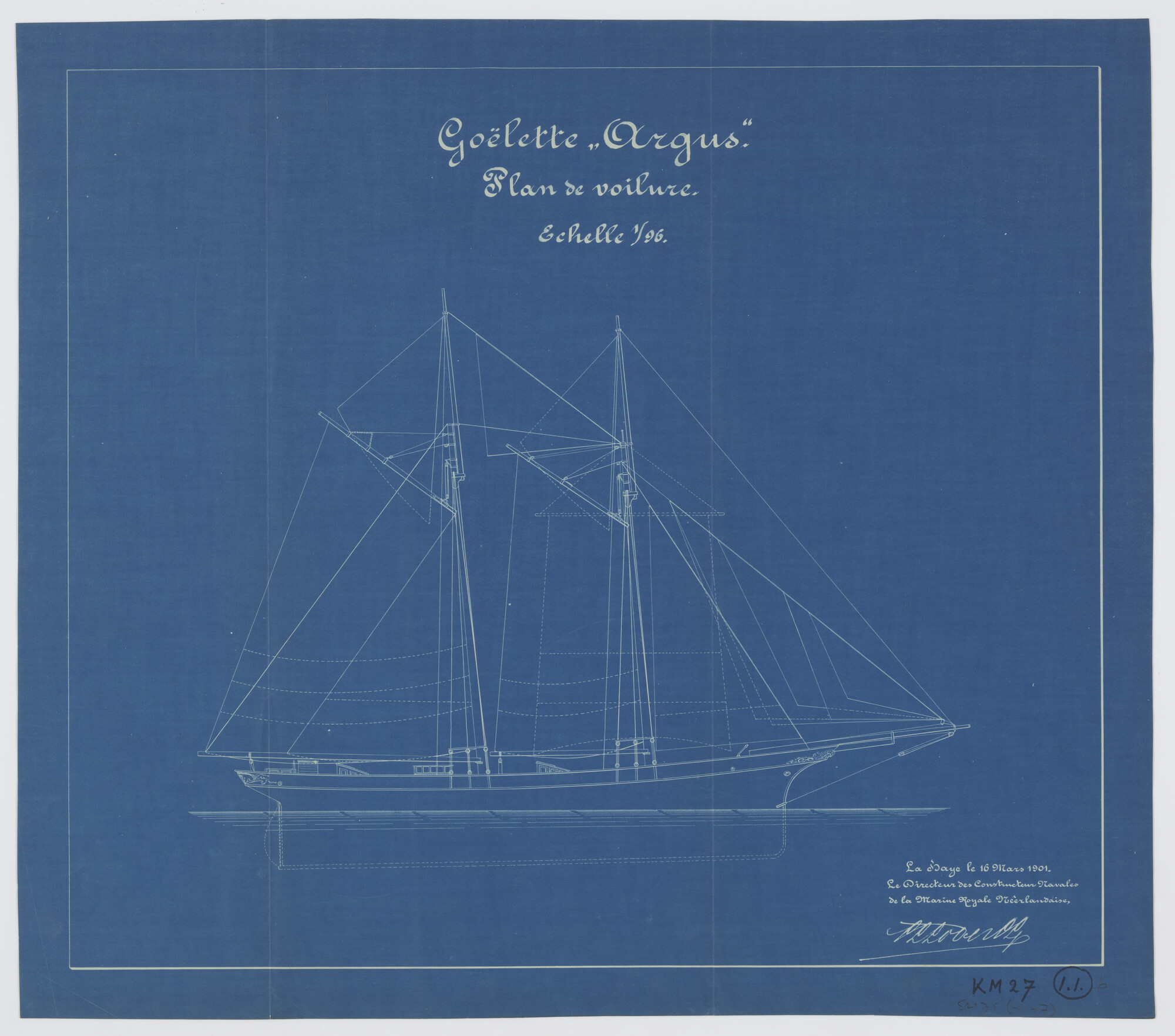 S.2175(4147); Tuigtekening van Hr.Ms. 'Argus'; technische tekening