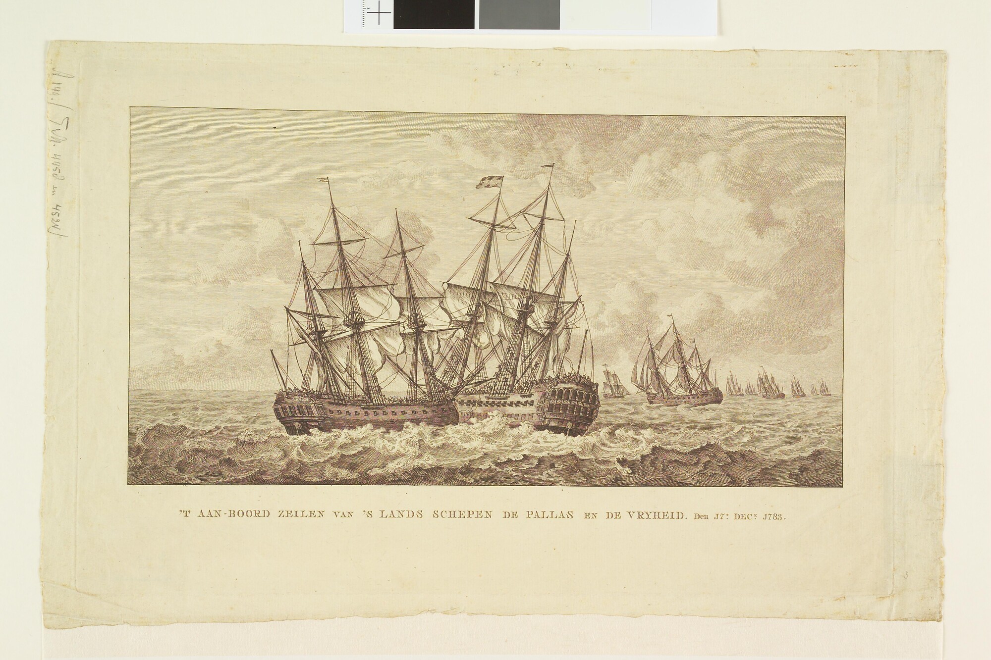 A.0149(0841); Aanvaring van de  'Pallas' en de 'Vrijheid', 1783; prent