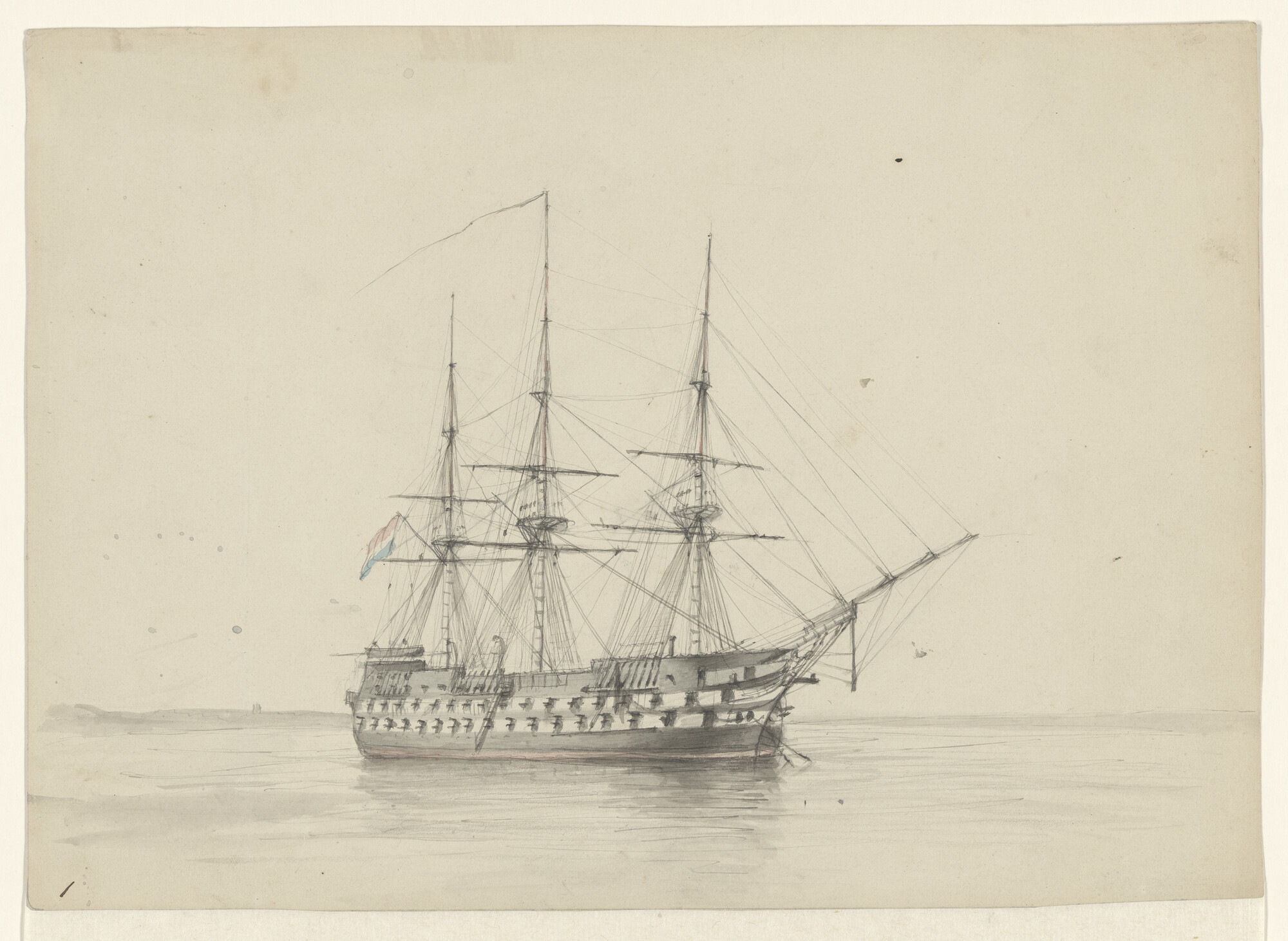 S.2584(01)01; Het linieschip Zr.Ms. 'De Zeeuw'; tekening