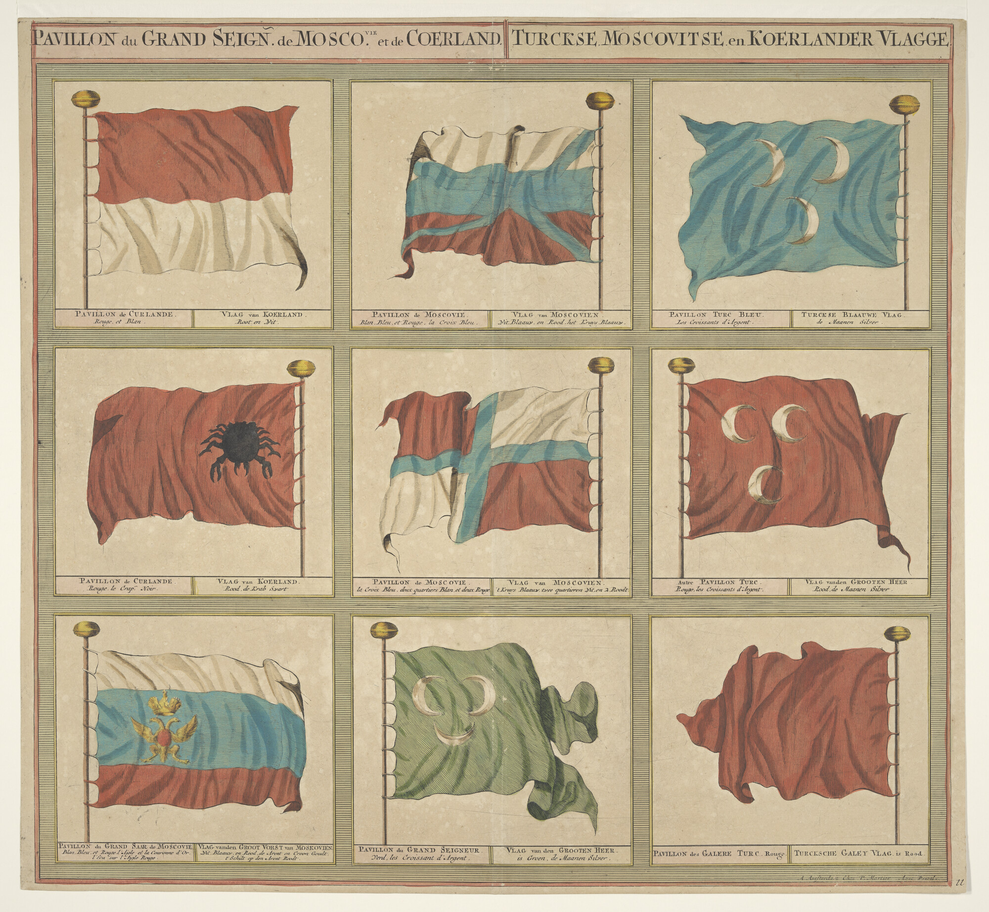 A.2855(11)11; Vlaggenkaart met 9 vlaggen uit een serie van 12 bladen; prent