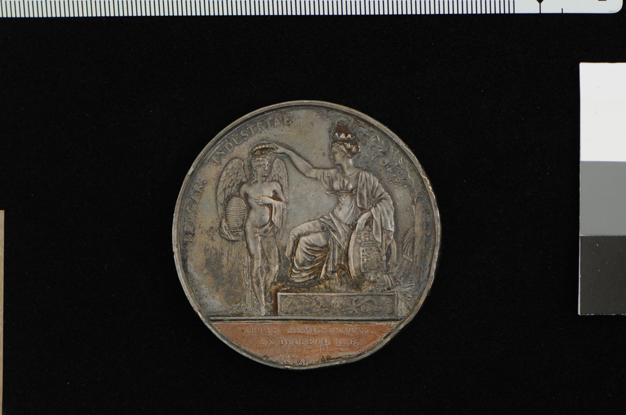 S.0762; Prijspenning voor de Nederlandse nijverheid, uitgereikt aan de firma Buijs, De Bordes en Jordan, 1825; penning