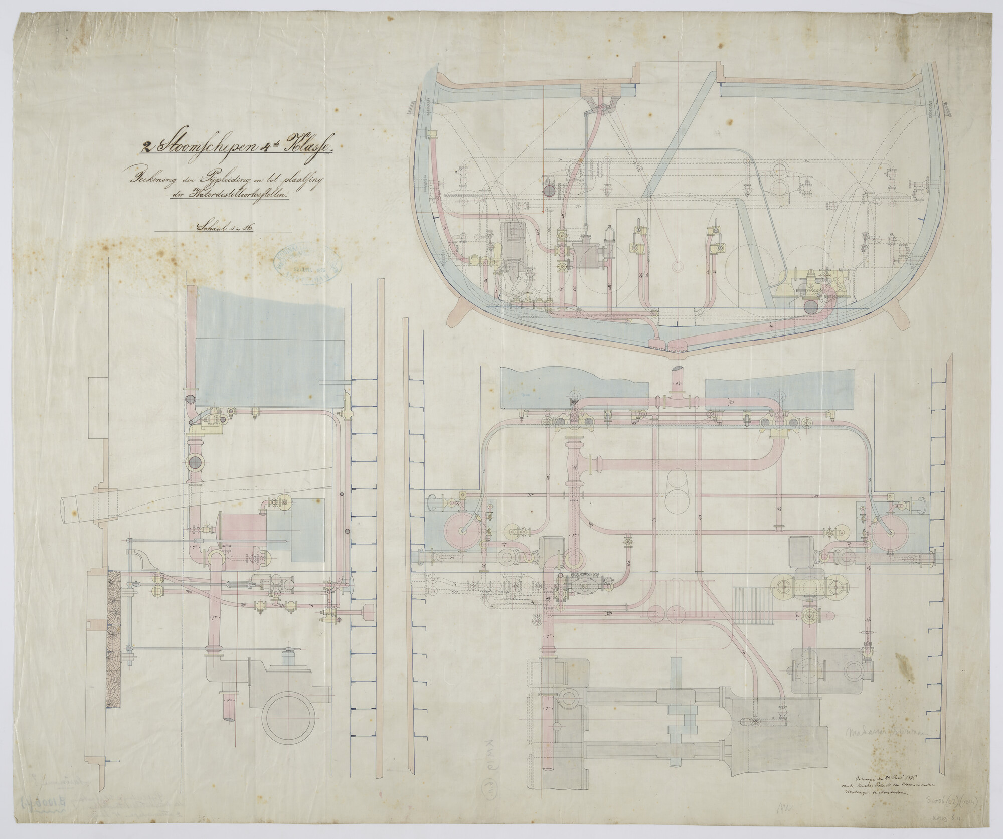 S.1006(02)0014; Pijpleidingen van de waterdistilleertoestellen van de schroefstoomschepen der vierde klasse Zr.Ms. 'Makasser' en Zr.Ms. 'Suriname'; technische tekening
