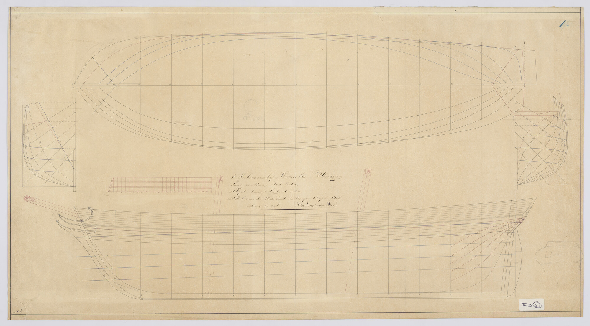 S.0305(21); Lijnenplan van de schoenerbrik 'Mr. Cornelis Haga' en 'Ceres'; technische tekening