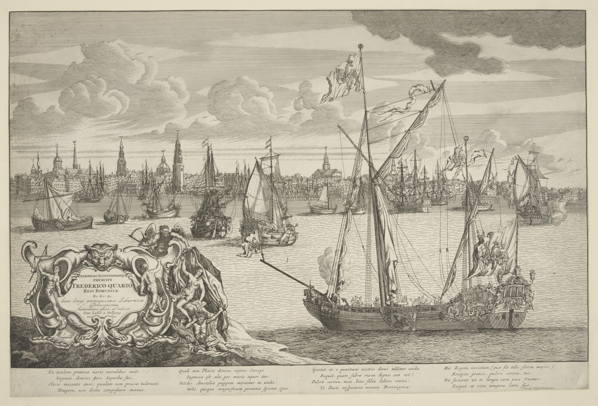 A.0071; Het spiegelpaviljoenjacht 'Liburnica' van de koning van Pruisen; prent