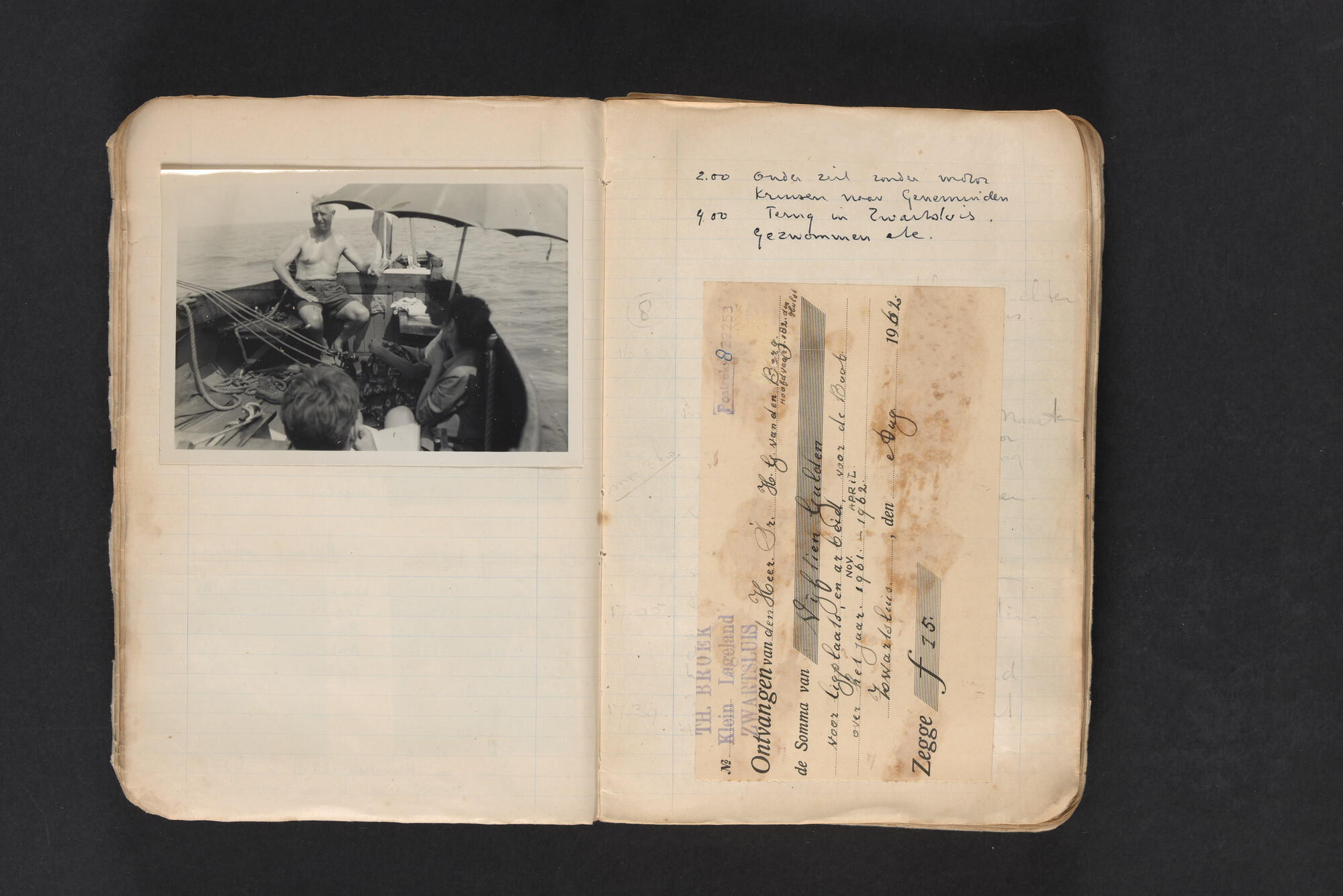 2017.0794; Logboek c.q. fotoalbum van reizen met zeeschouw Grutto in Nederland, 1961-1962; logboek