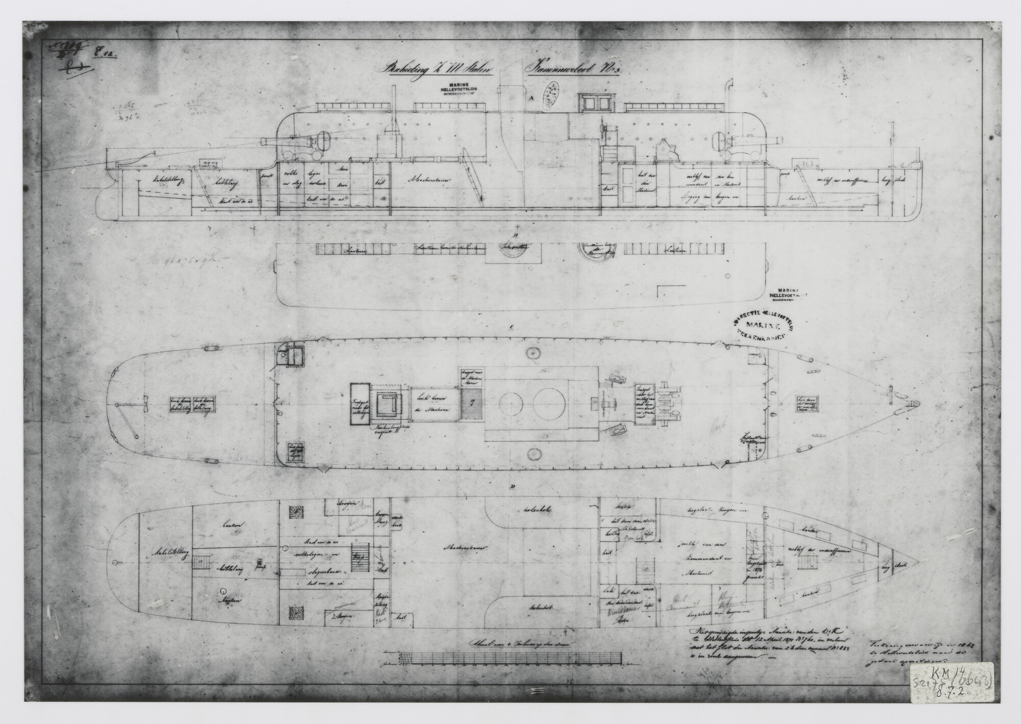 S.2175(0643); Zr.Ms. 'Stoomkanonneerboot No. 3' ('Handig en Vlug'); technische tekening