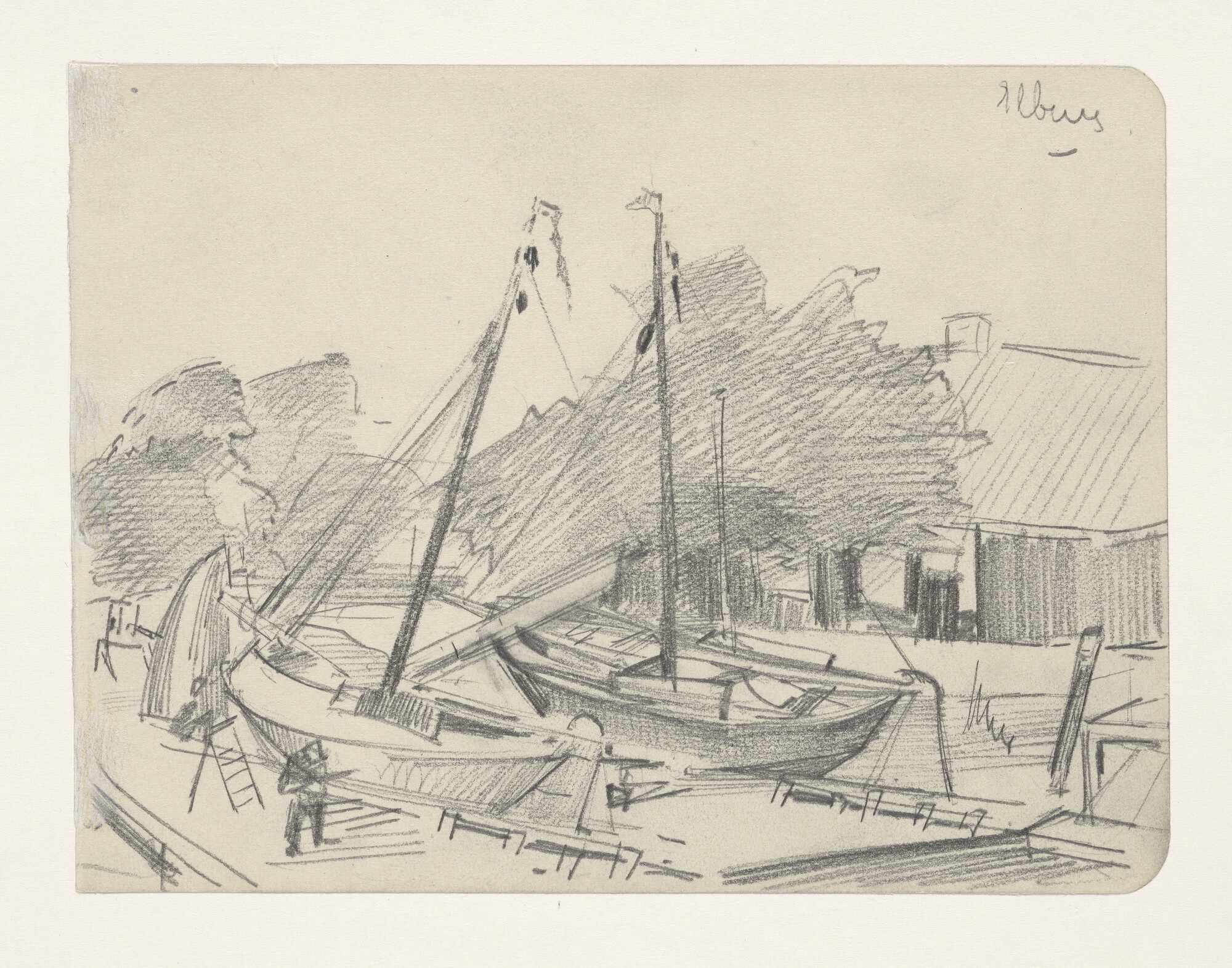 A.5614(20); Een scheepswerf te Elburg; tekening