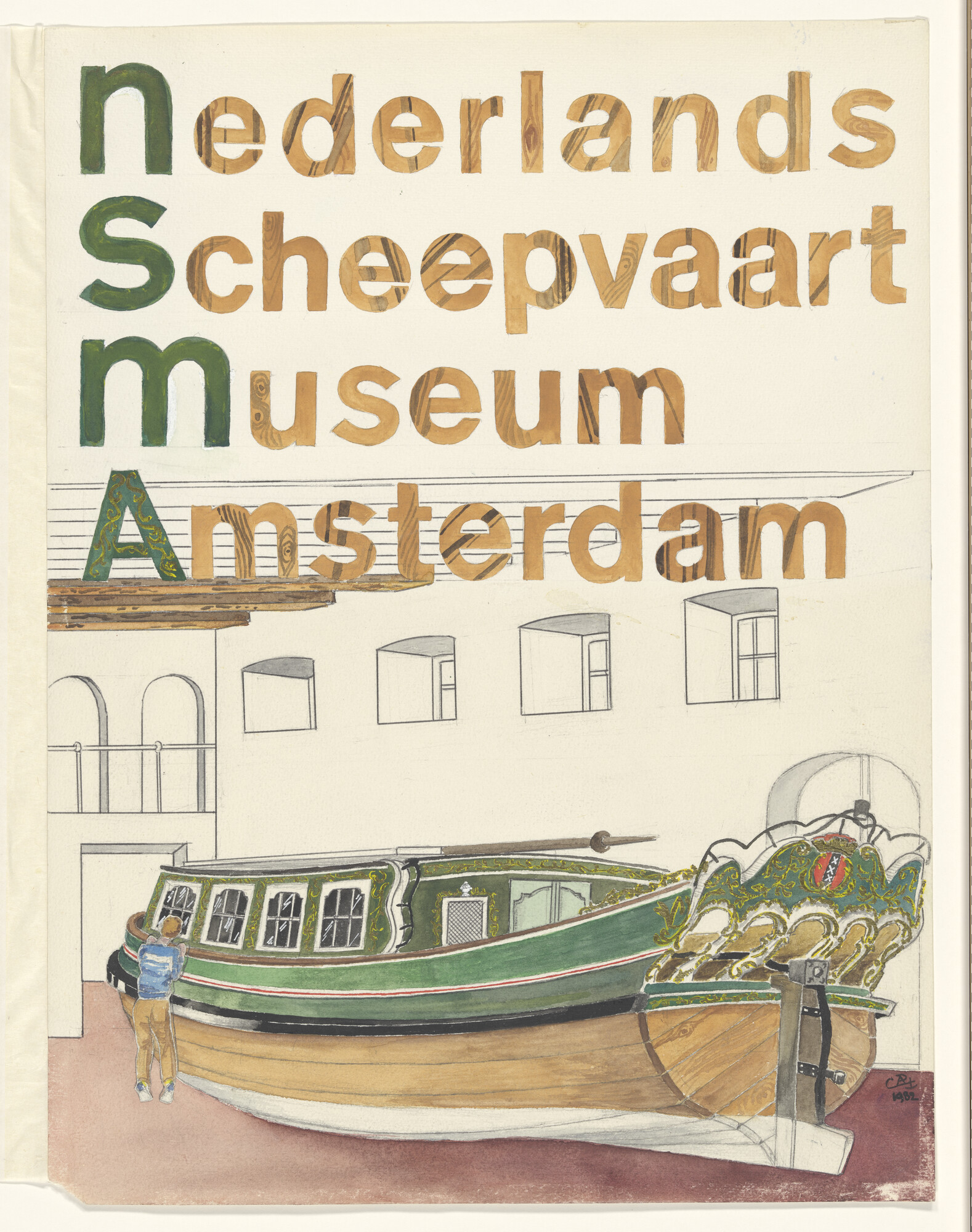 1996.1540; Ontwerp voor een affiche van het Nederlands Scheepvaartmuseum; tekening