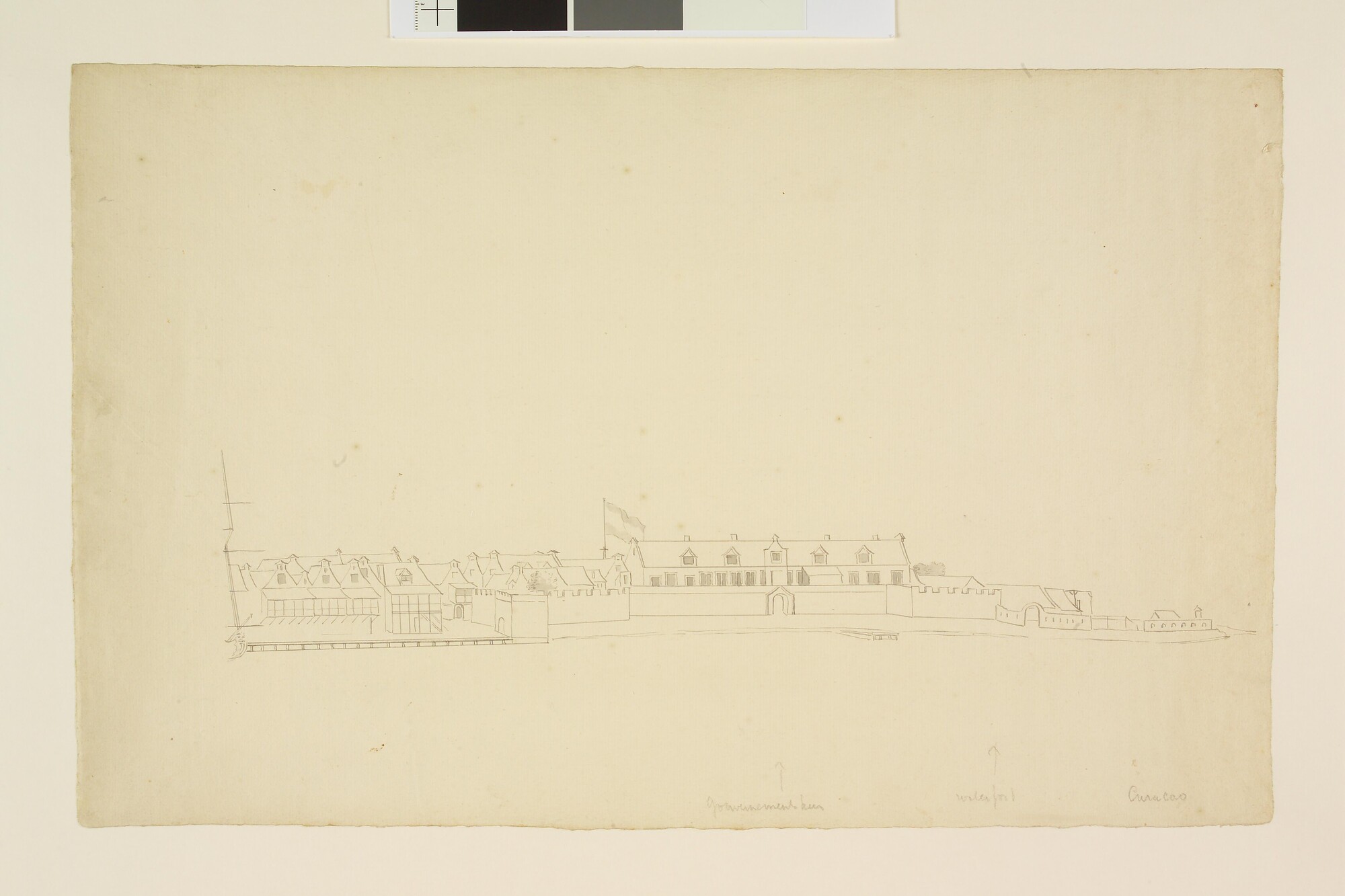 S.4005 [nr 0006]; Het gouvernementshuis te Curaçao; tekening