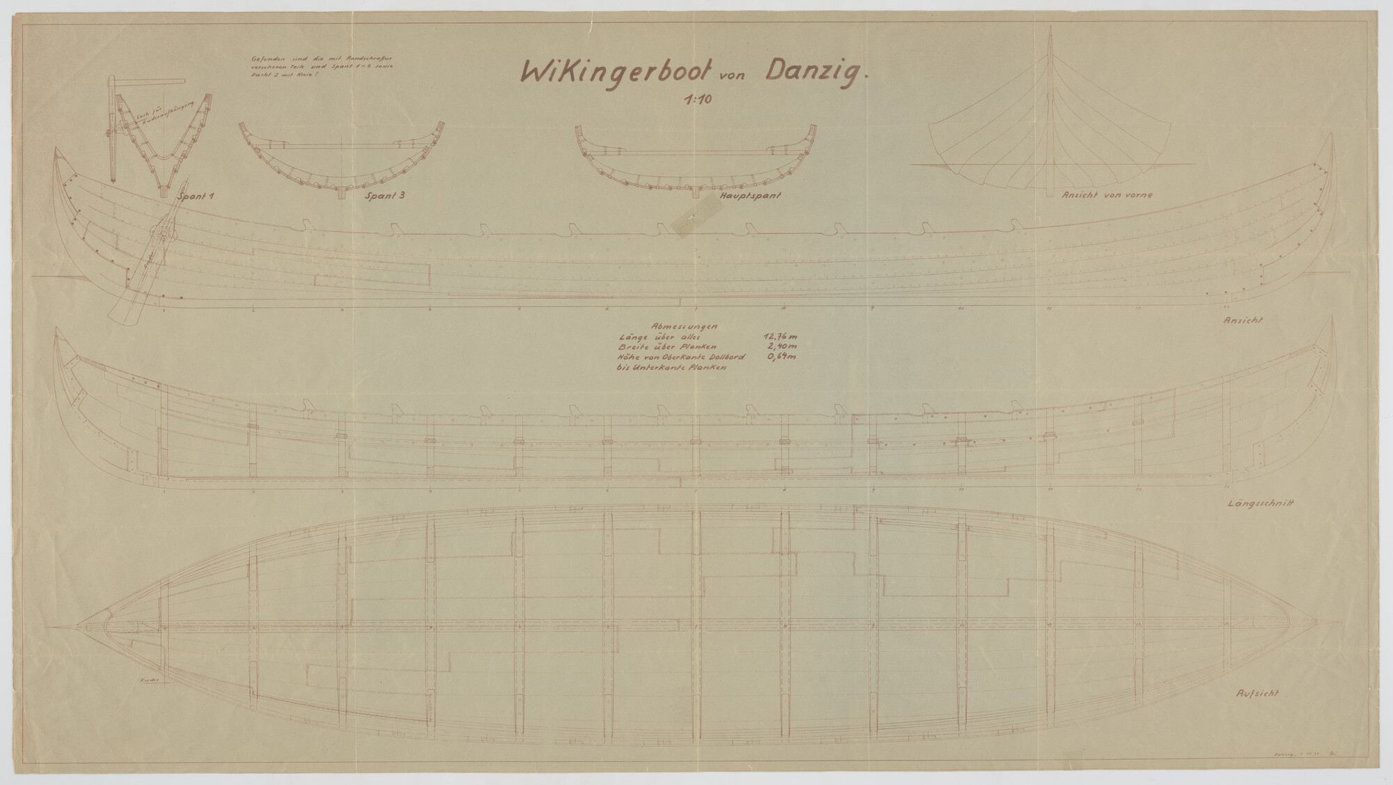 A.5335(02); Algemeen plan van het vikingschip van Danzing; technische tekening