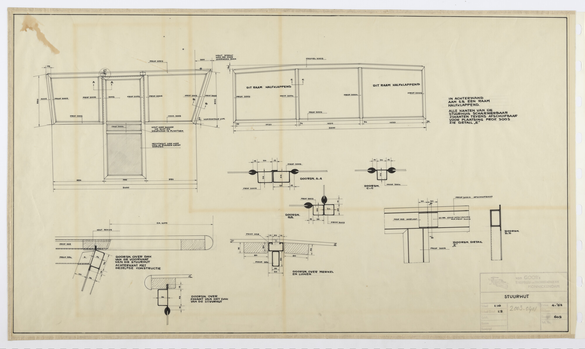 2003.0401; Ontwerp en constructie van de stuurhut  van  een 79.50 meter lang motorvrachtschip; technische tekening