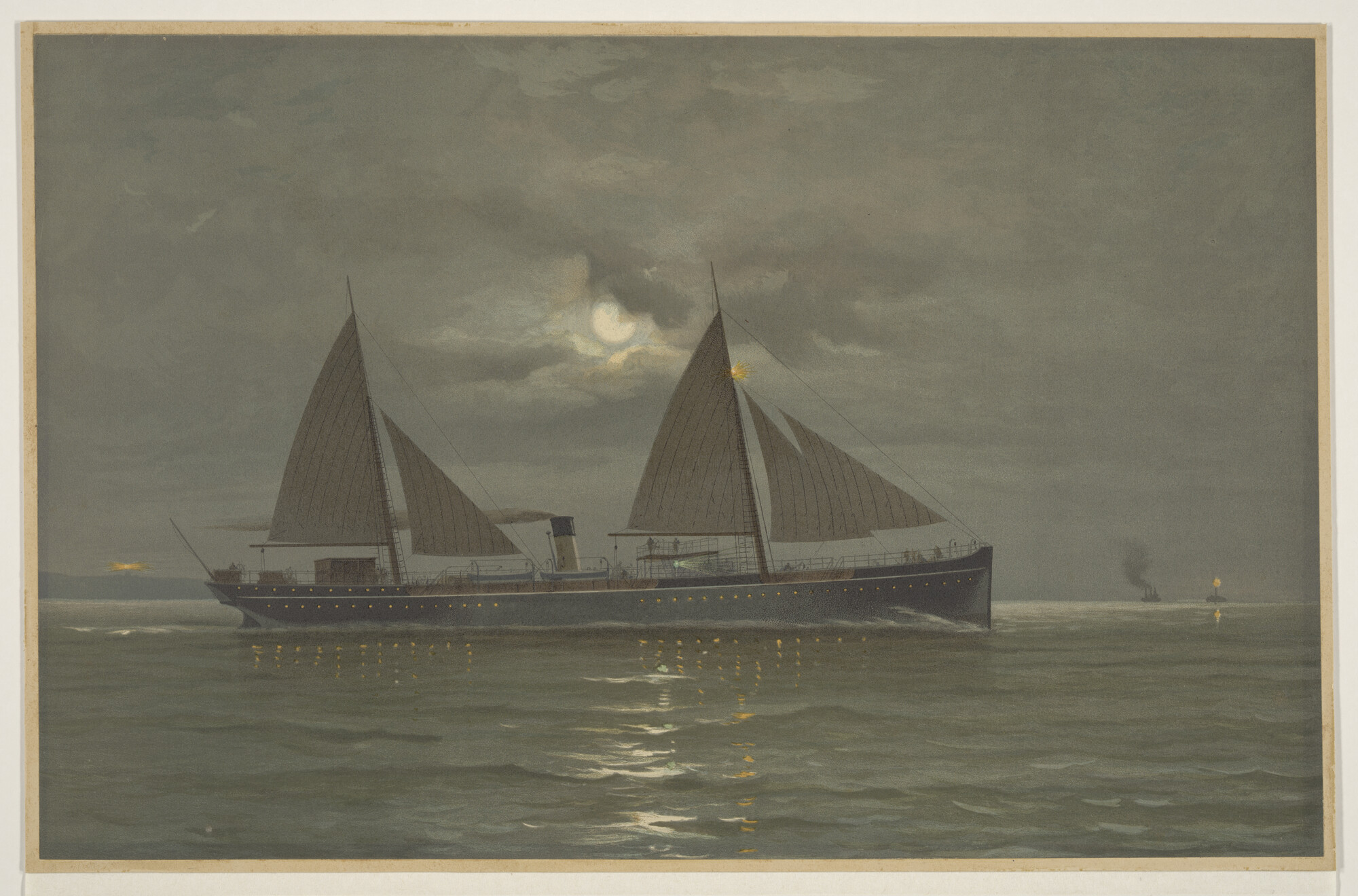 1996.1529; Het vrachtschip ss. 'Amstelstroom', van de Hollandsche Stoomboot Maatschappij; prent