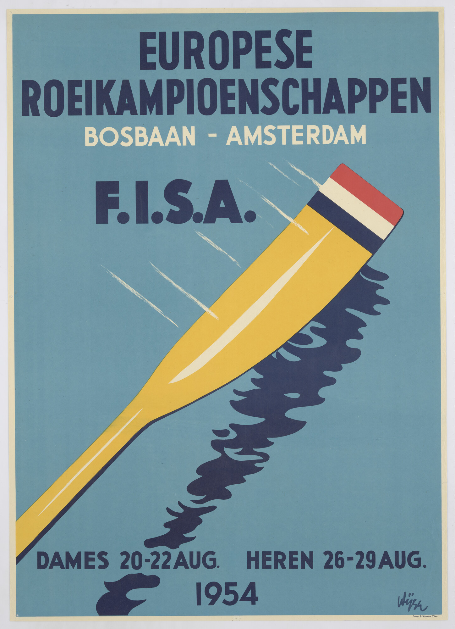 1997.0036; Affiche van de Europese Roeikampioenschappen op de Bosbaan te Amsterdam [...]; affiche