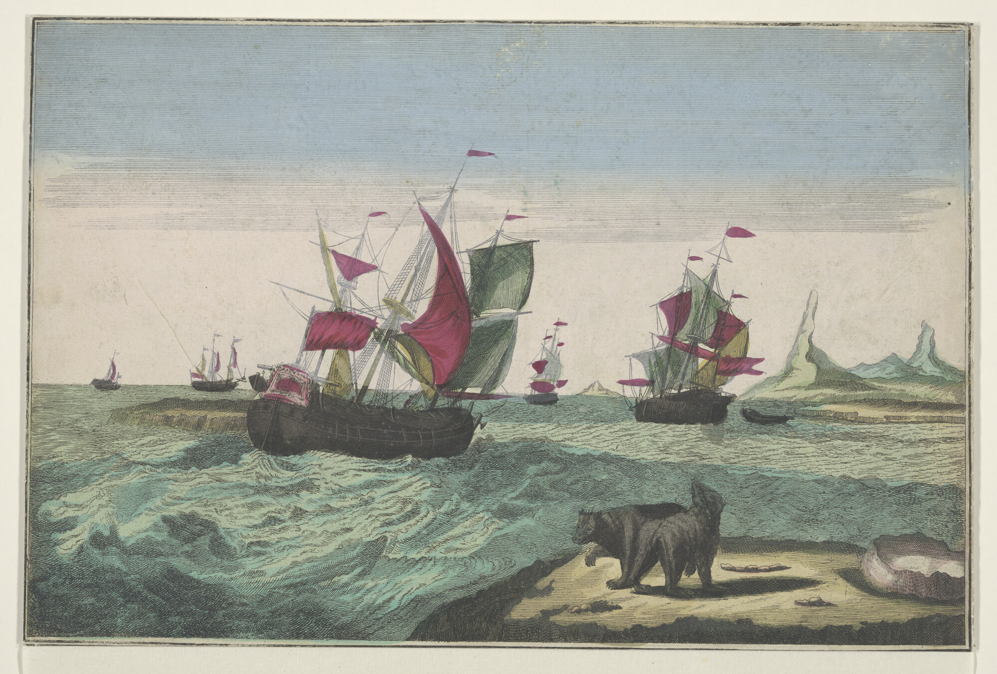 A.2897(04)d 6; De Walvisvangst: het zeilen uit het ijs; prent