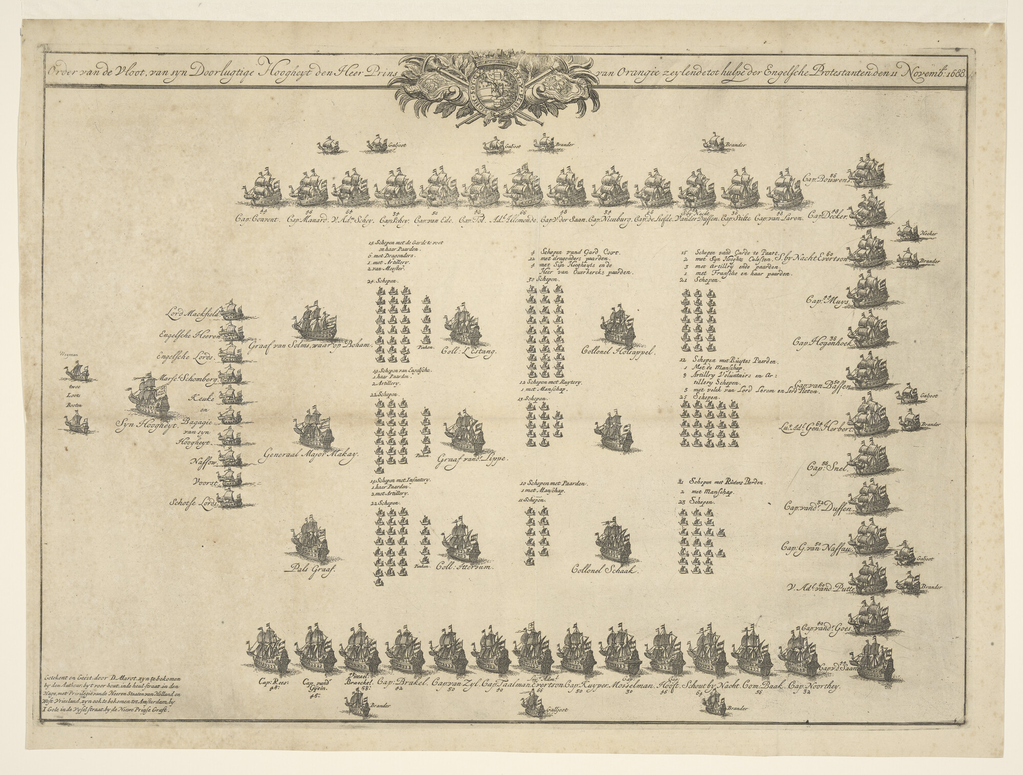 A.1222(07); Gezicht van de vloot van Willem III zeilende naar Engeland; prent