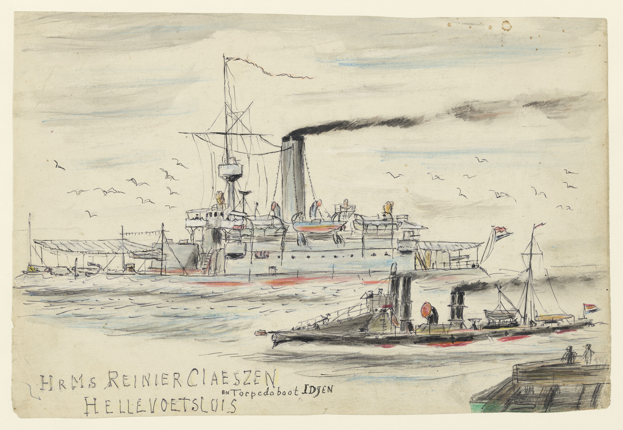 S.4963(02); Ramschip 'Reinier Claeszen' en torpedoboot 'Idjen'; tekening