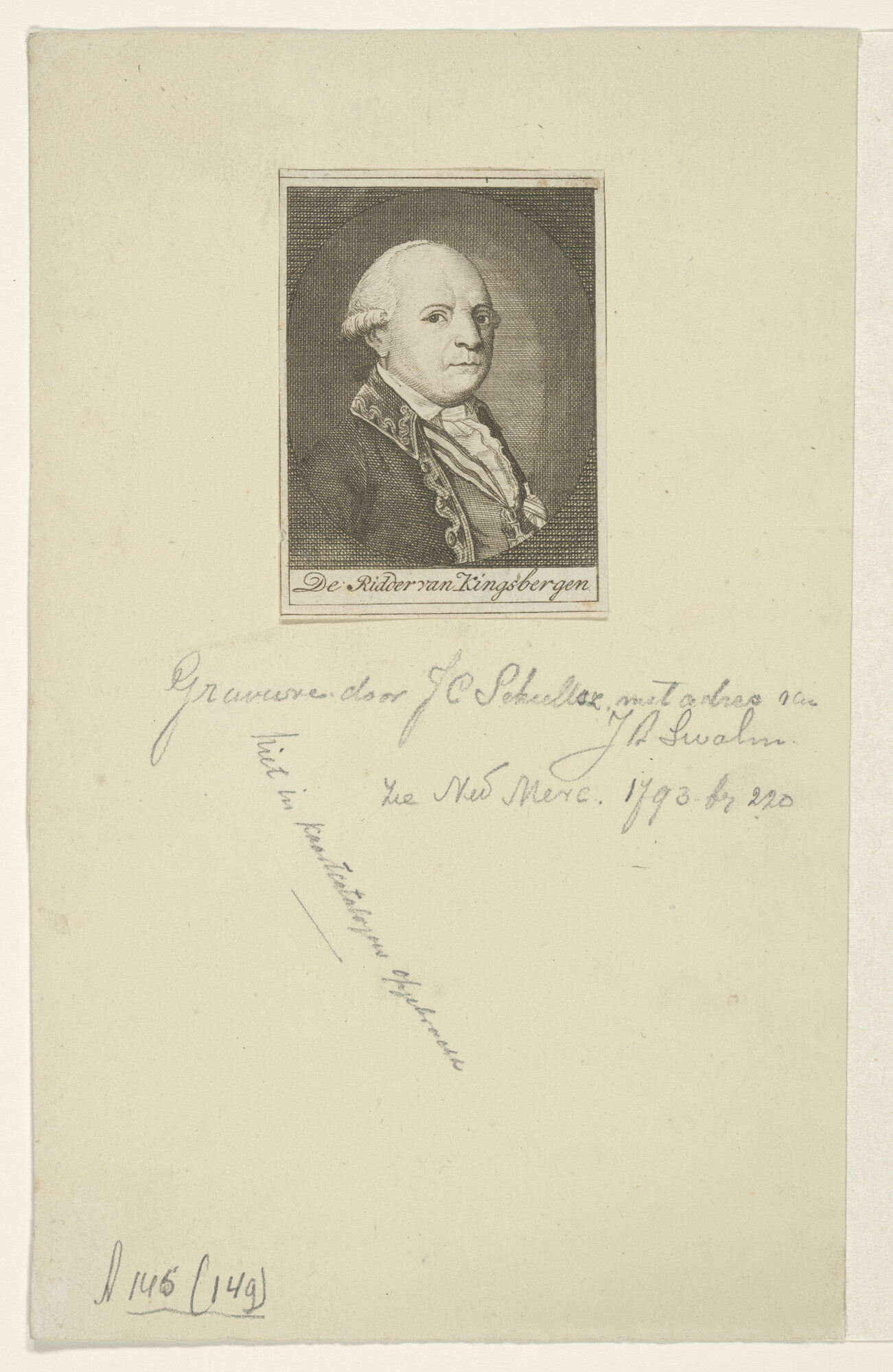 A.0145(179) [nr 0036]; Portret van J.H. van Kinsbergen, borstbeeld naar rechts; prent