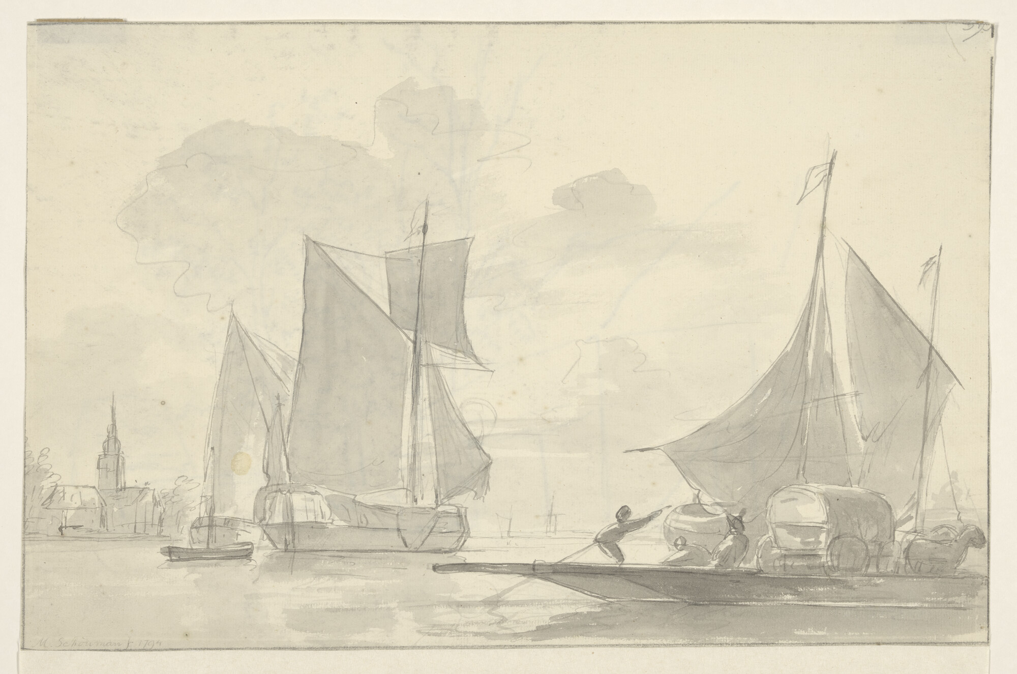 A.2755(02); Scheepvaart op een rede; tekening