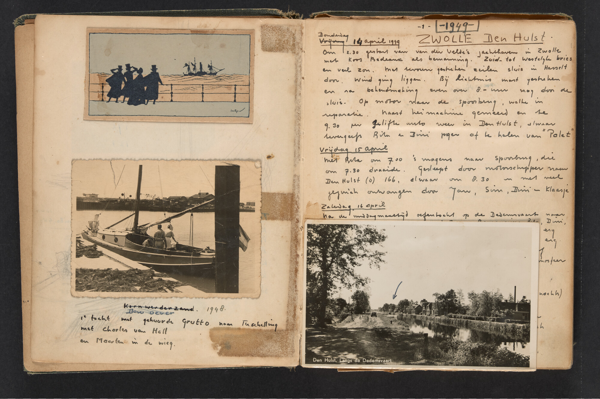 2017.0790; Logboek c.q. fotoalbum van reizen met zeeschouw Grutto in Nederland, 1949-1951; logboek
