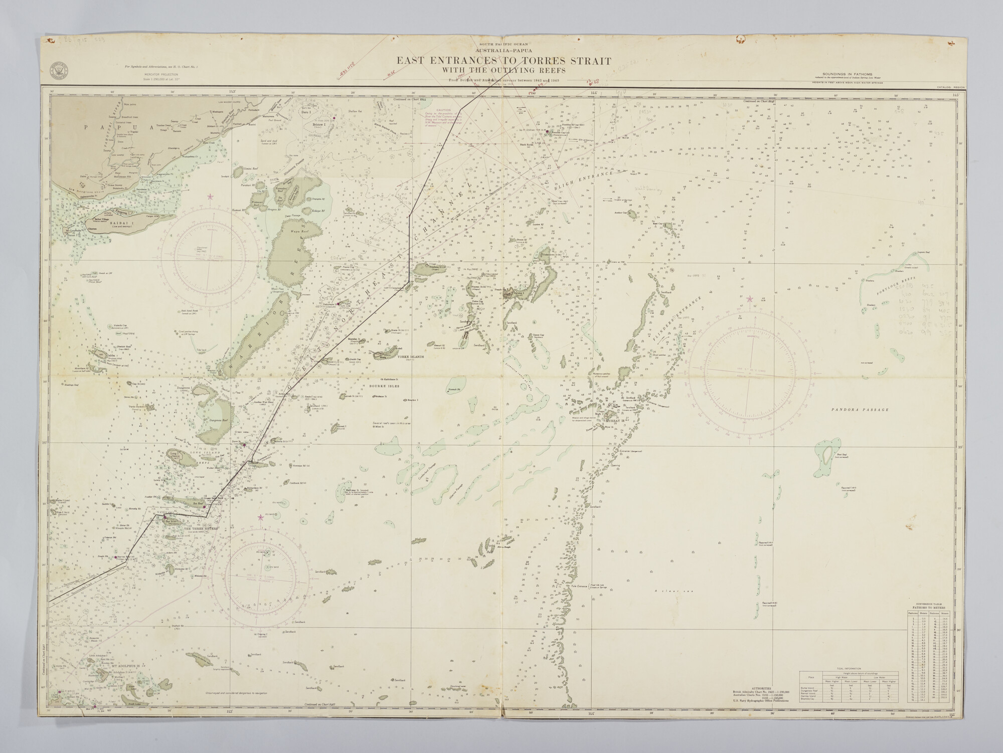 2019.1057-37; South Pacific Ocean Australia - Papua East Entrances to Torres Strait with the Outlying Reefs; zeekaart