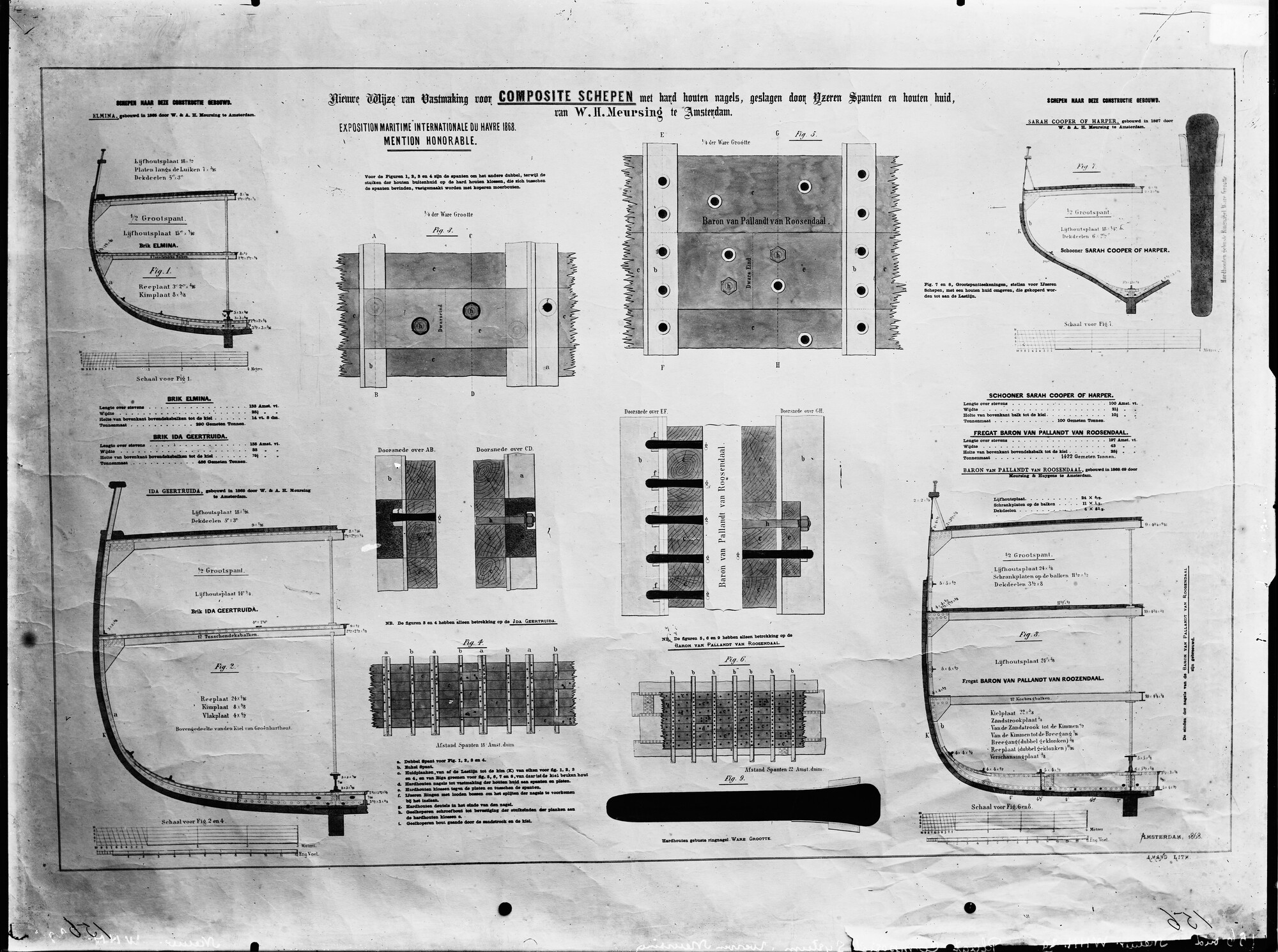 S.1156(06)221a; Negatief van een tekening van de nieuwe wijze en vastmaking voor Composiet Schepen; negatief