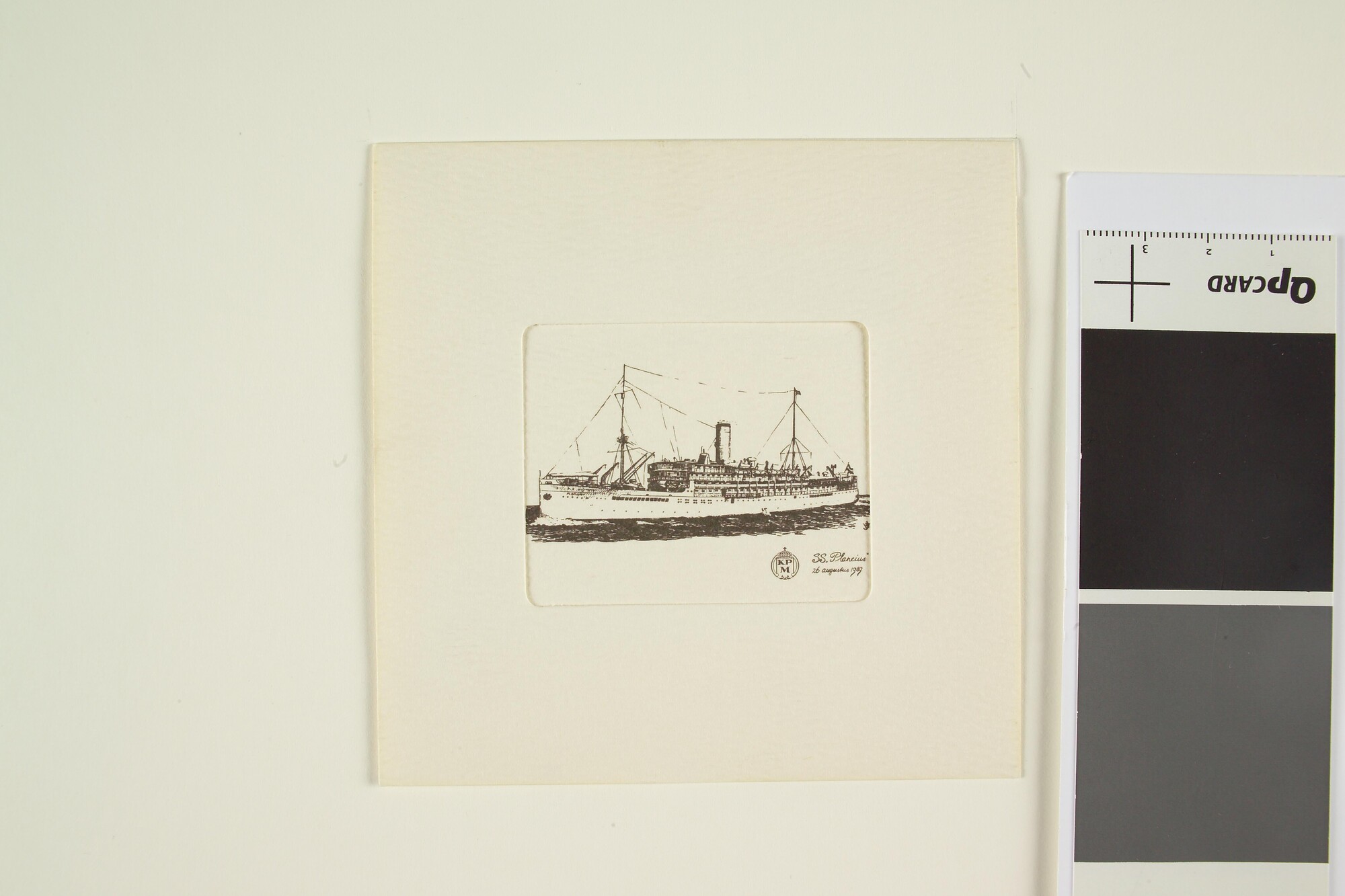 1991.0189; Prent van passagiersschip ss. Plancius, waarschijnlijk ter herdenking van een reunie, 1898; prent