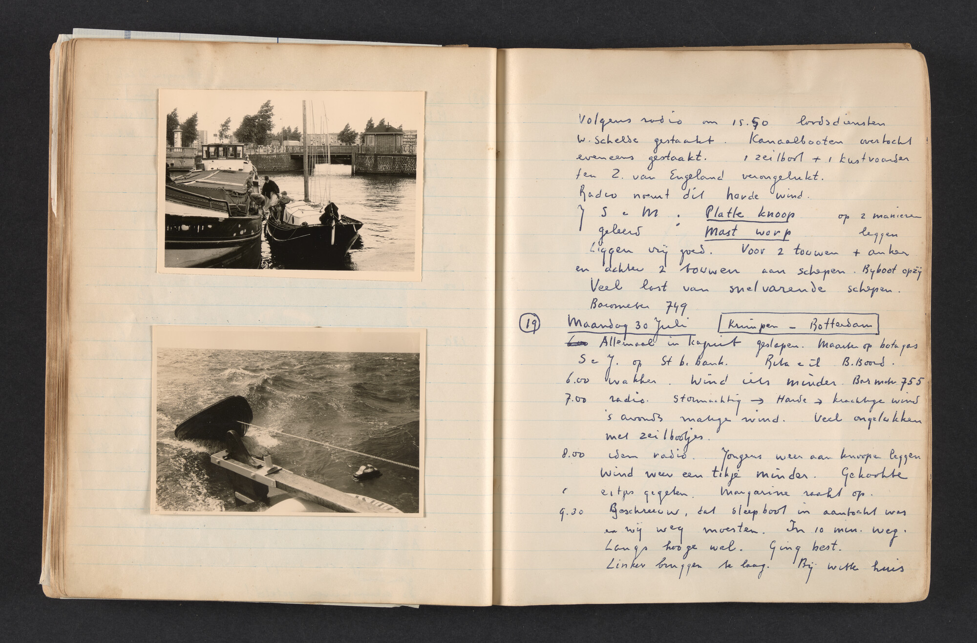 2017.0792; Logboek c.q. fotoalbum van reizen met zeeschouw Grutto in Nederland, 1955-1957; logboek