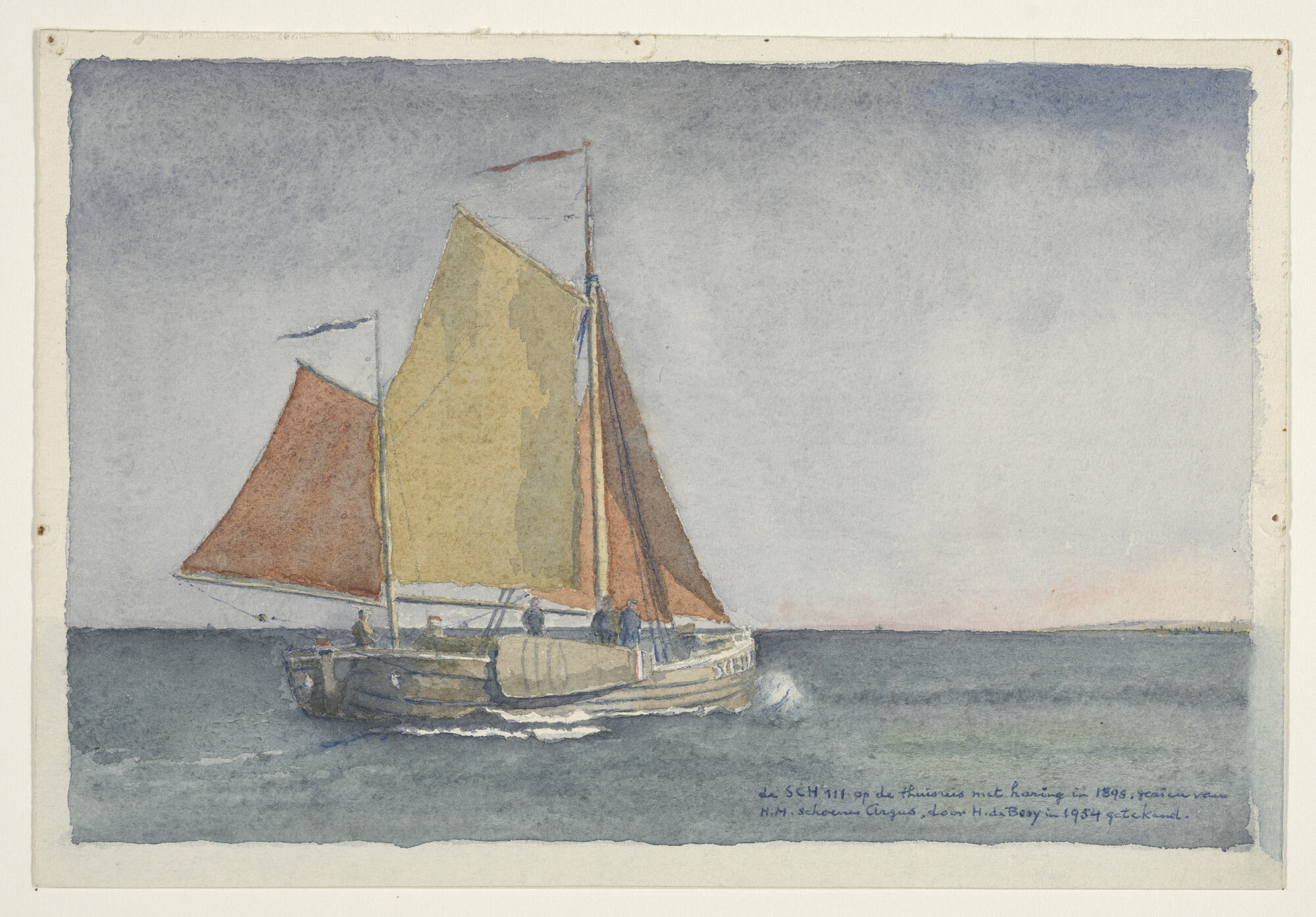 S.2893(01); Het bomschip 'Sch 111' op de thuisreis; tekening