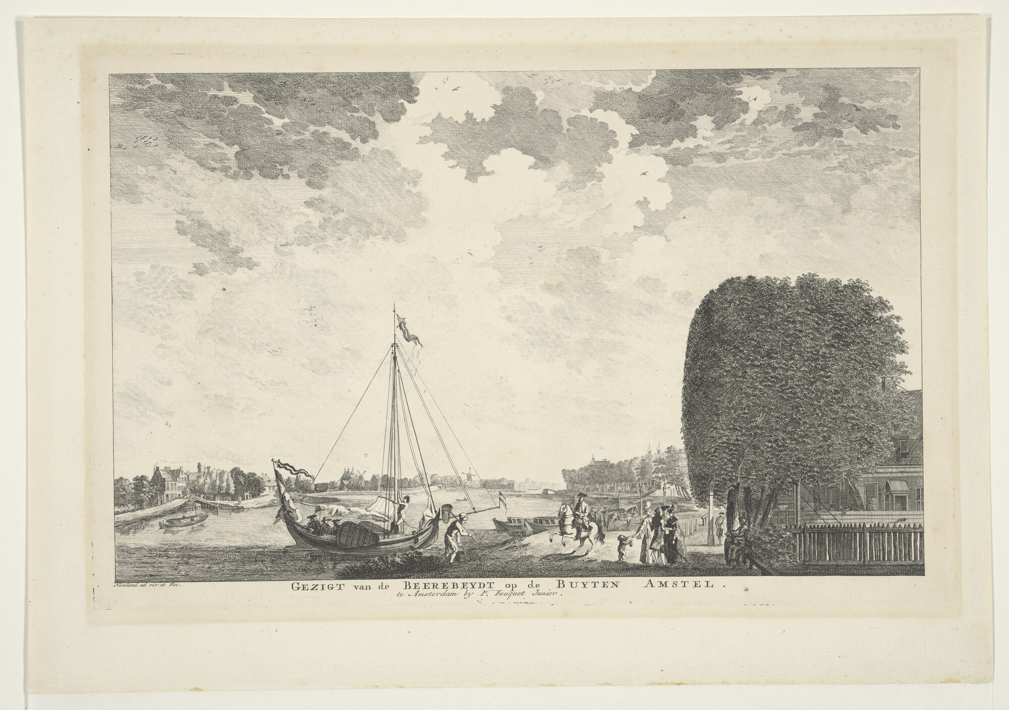 A.5027; Een boeier afgemeerd nabij de Beerebeydt aan de Amstel te Amsterdam; prent